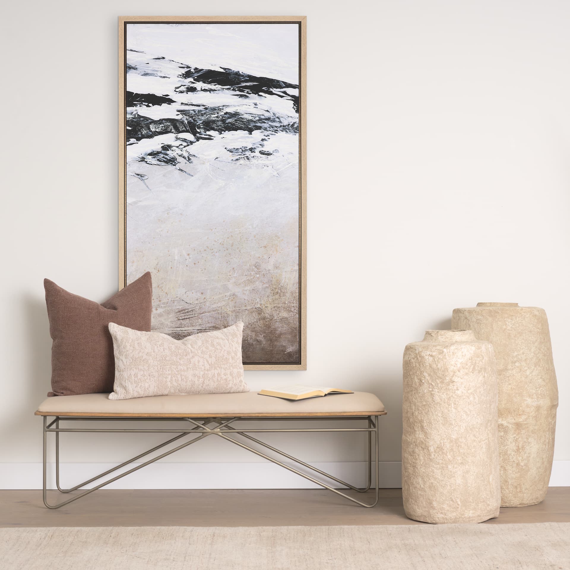 Black Strokes II by Mercana Studio a Hand Embellished Textured Framed Canvas — in a styled room