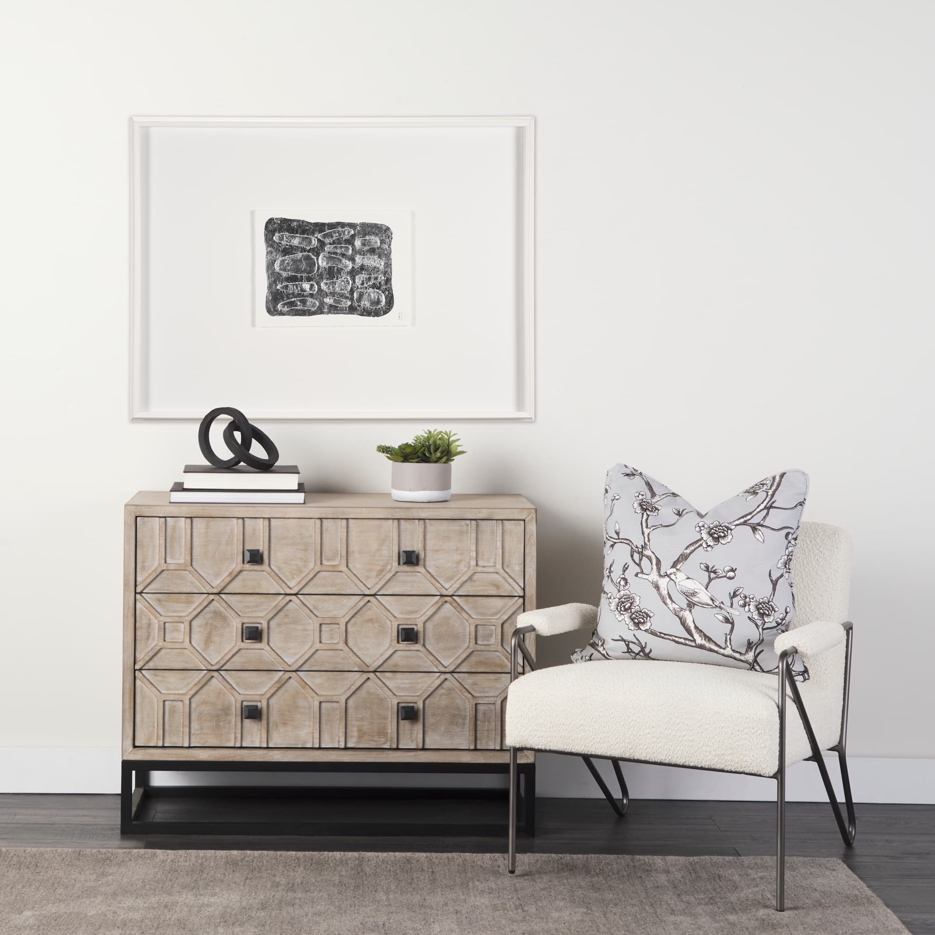 Pebble Patch by Studio M a handmade Original Framed Artwork under Glass — in a styled room