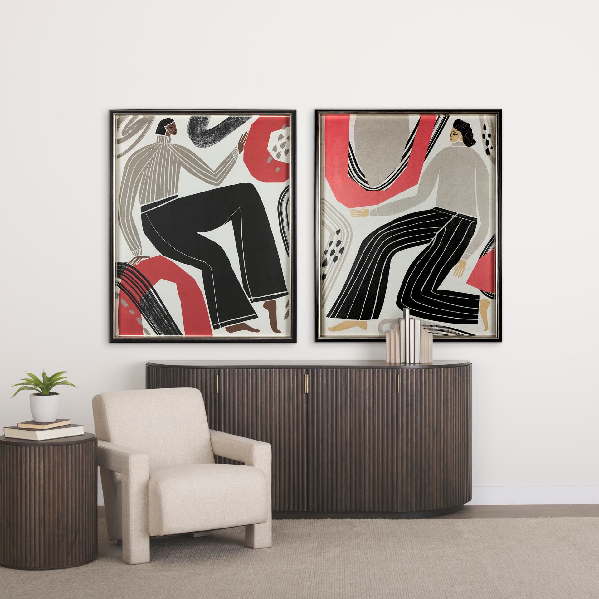 Bold People - Rowan by Mercana Studio Hand Embellished Textured Framed Art Print Matted under Glass — in a styled room