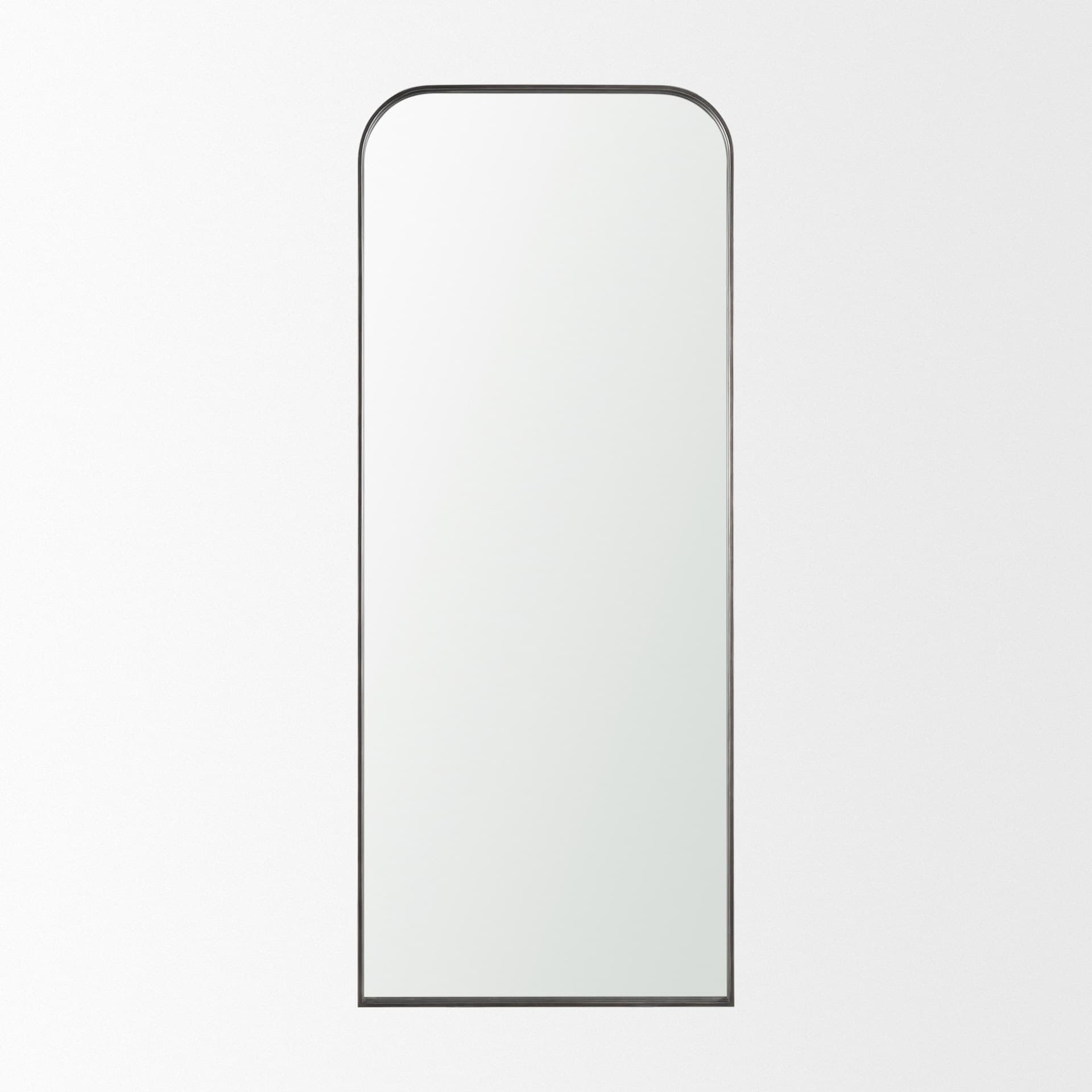 Tamira Tall Brushed Gunmetal Metal Arched Mirror — product photograph