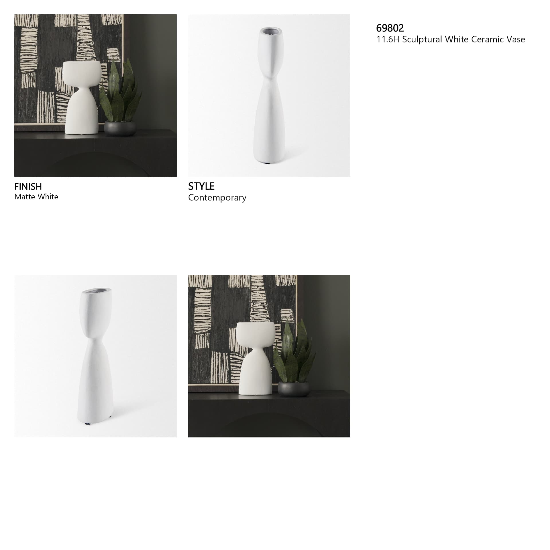 Tatum 11.6H Sculptural White Ceramic Vase — in a styled room
