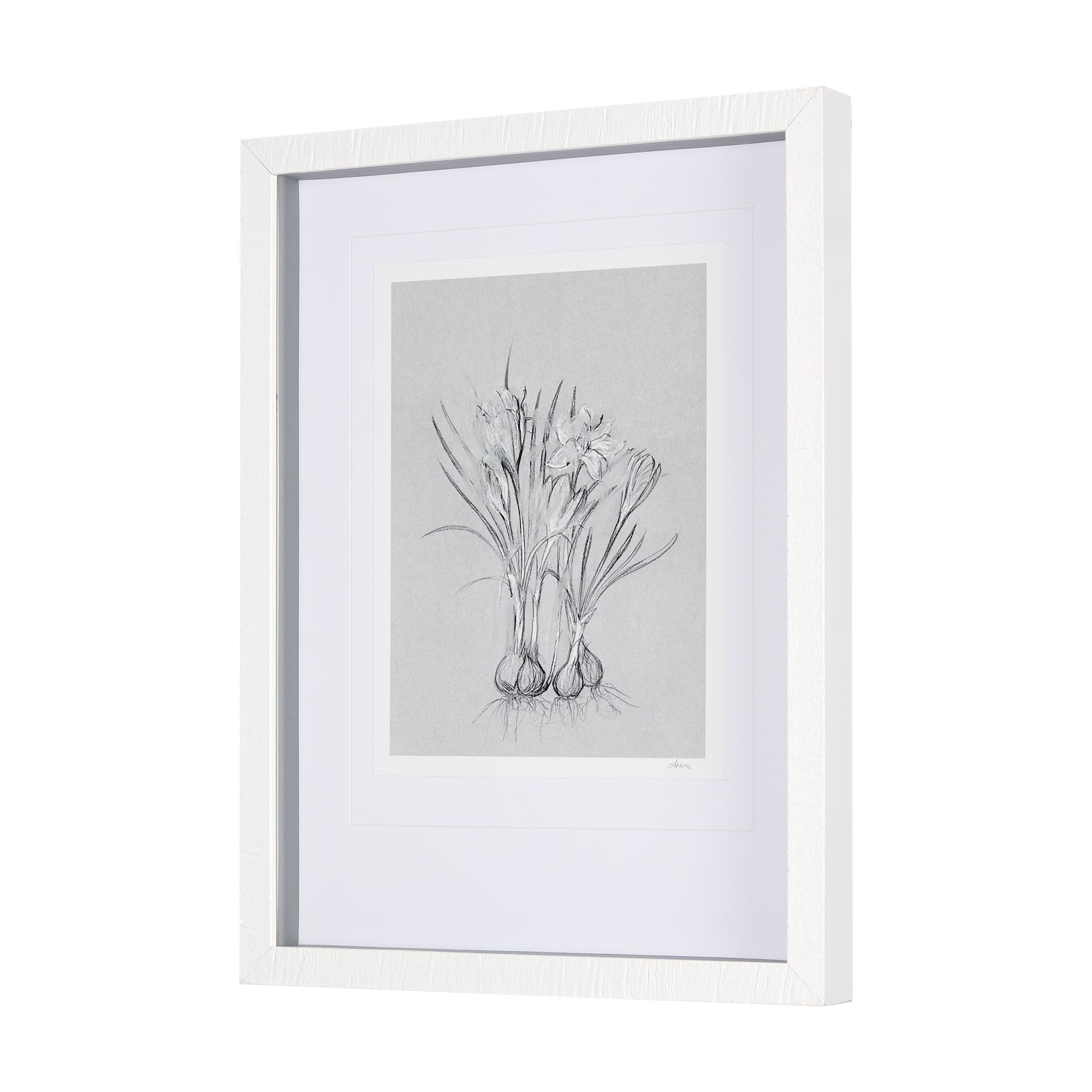 Botanical sketches V (Grey) by Mercana Studio Hand Embellished Framed Art Print Matted under Glass — product photograph
