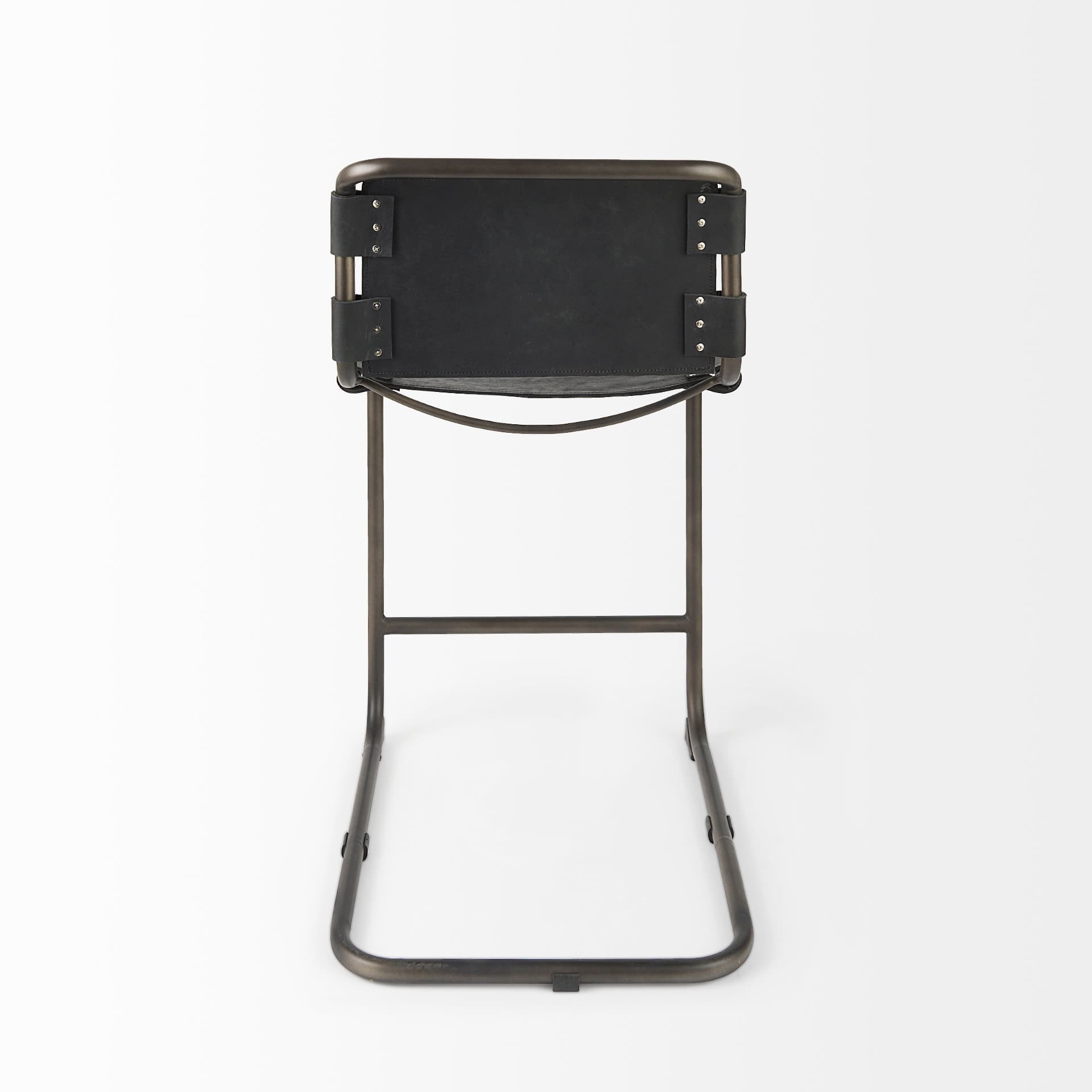 Berbick Backless 38in Seat Counter Stool | Black Leather w/ Gray Metal — product photograph