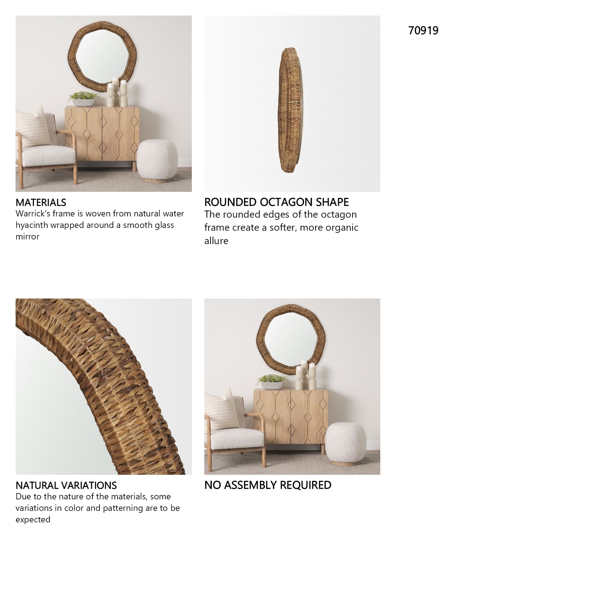Warrick 36" Woven Water Hyacinth Mirror — in a styled room