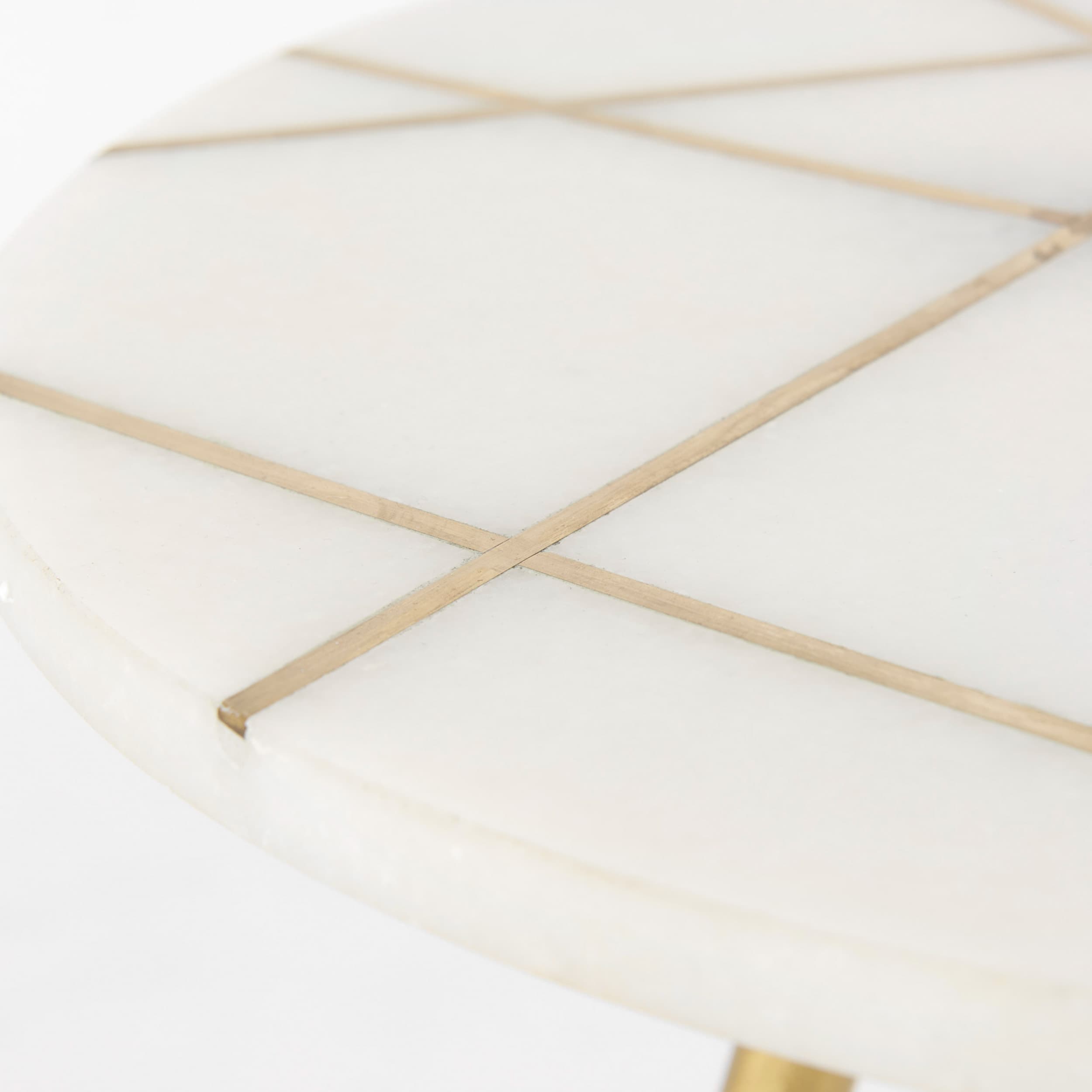 Vivienne 16.0L x 16.0W x 19.0H White Marble W/Antique Gold Metal Round Small Side Table — product photograph