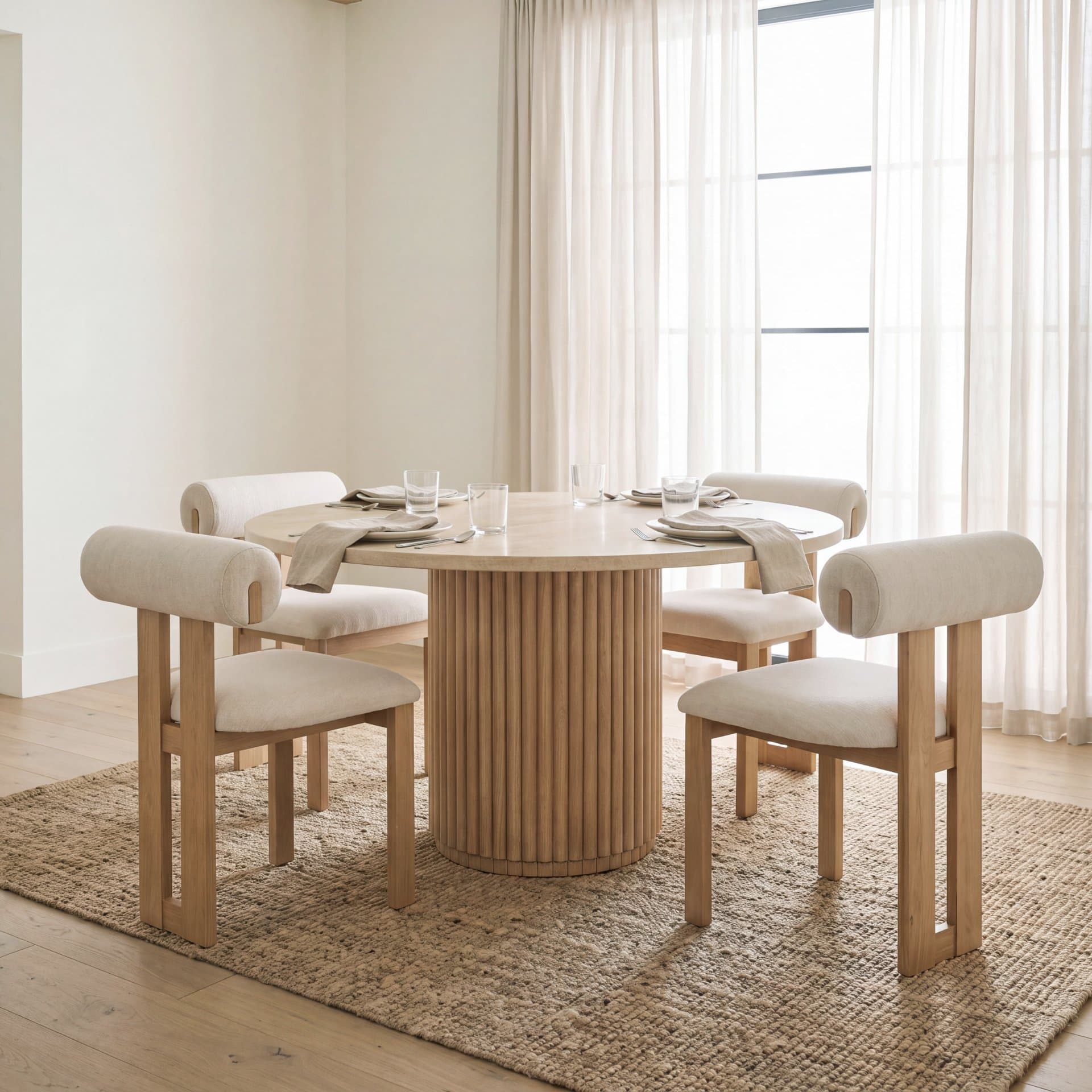 Tribeca Open Back Dining Side Chair | Cream Chenille w/ Brown Wood — product photograph
