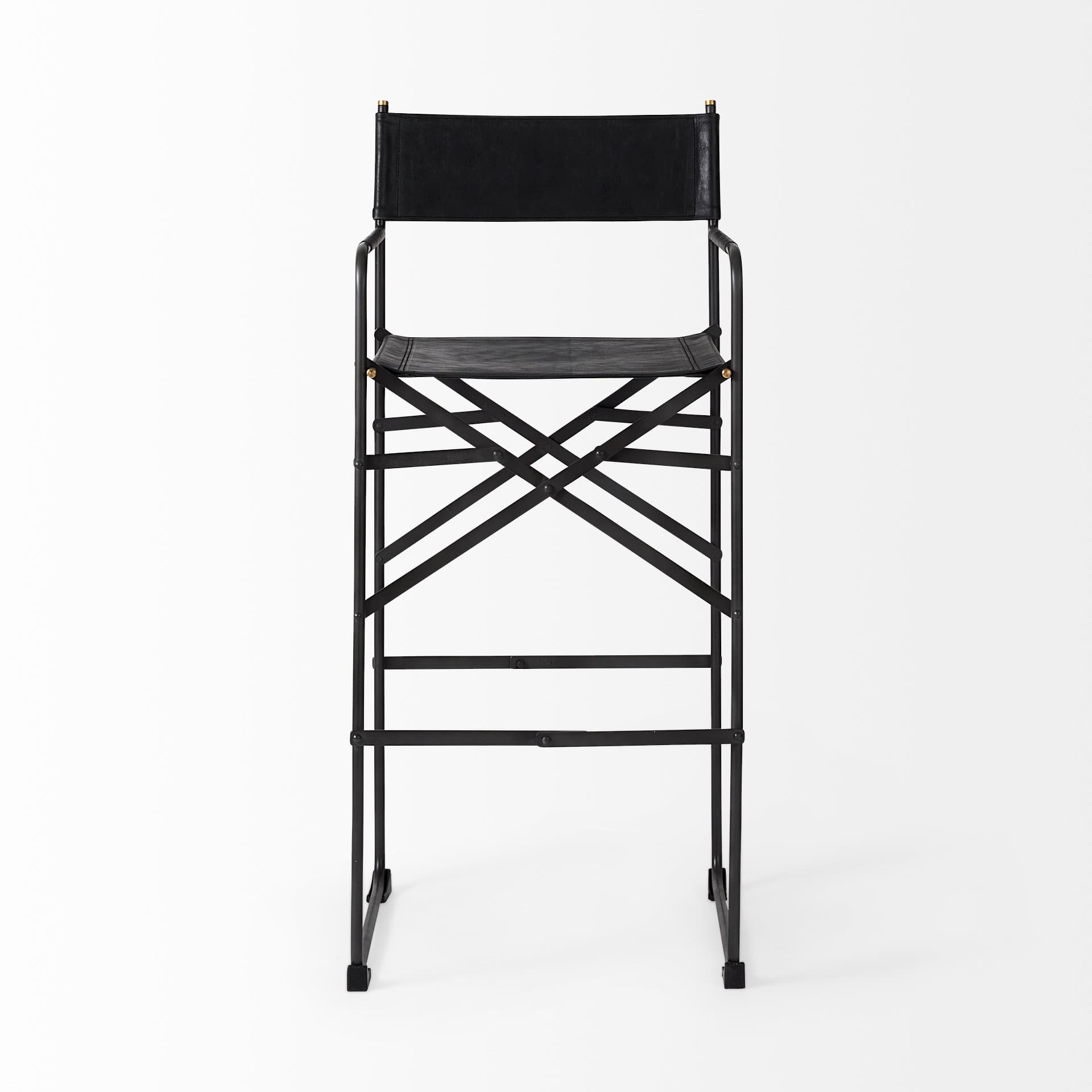 Direttore Backless 44.1in Seat Bar Stool | Black Leather w/ Black Iron — product photograph