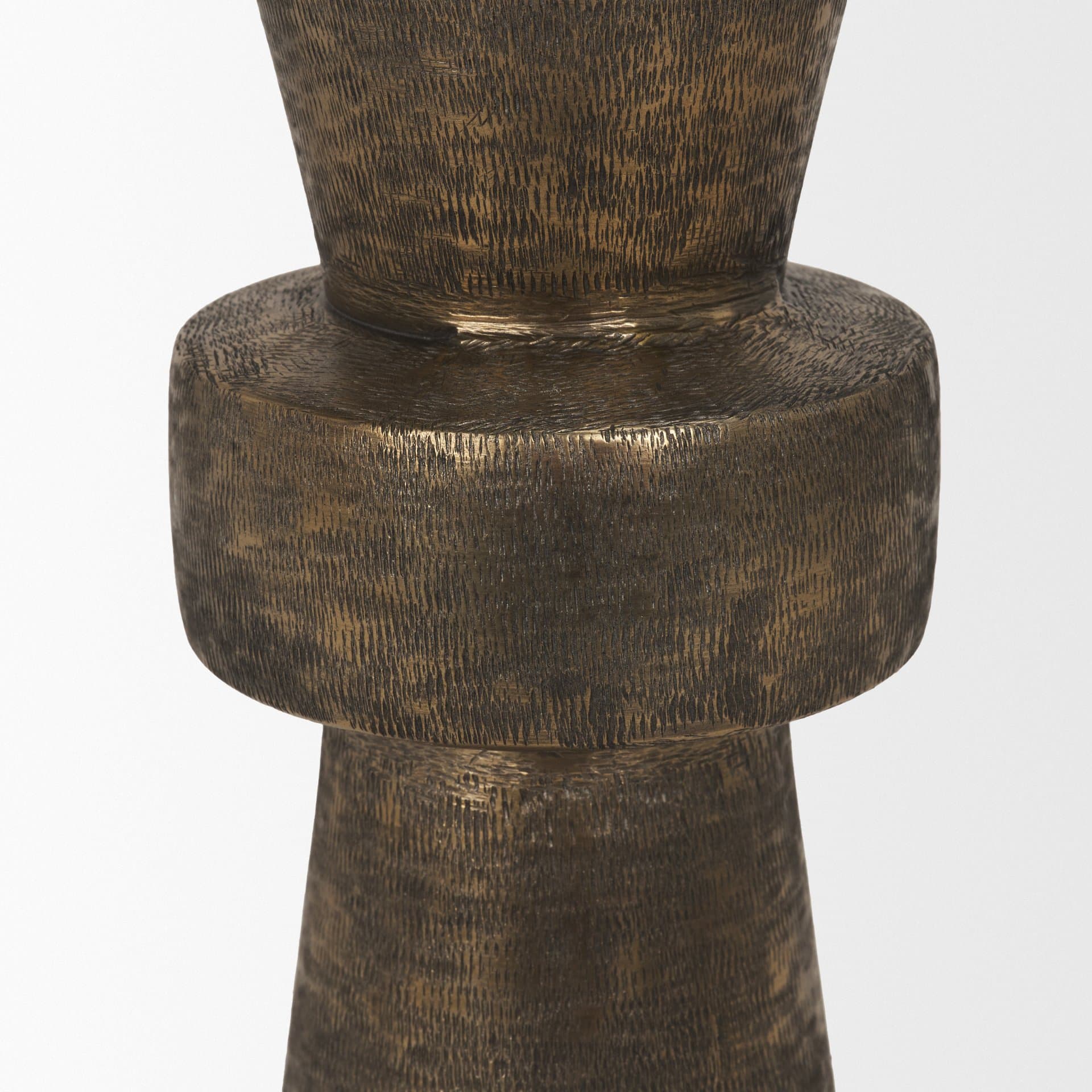 Odilia Large Textured Antiqued Gold Metal Geometric Pillar Candle Holder — product photograph
