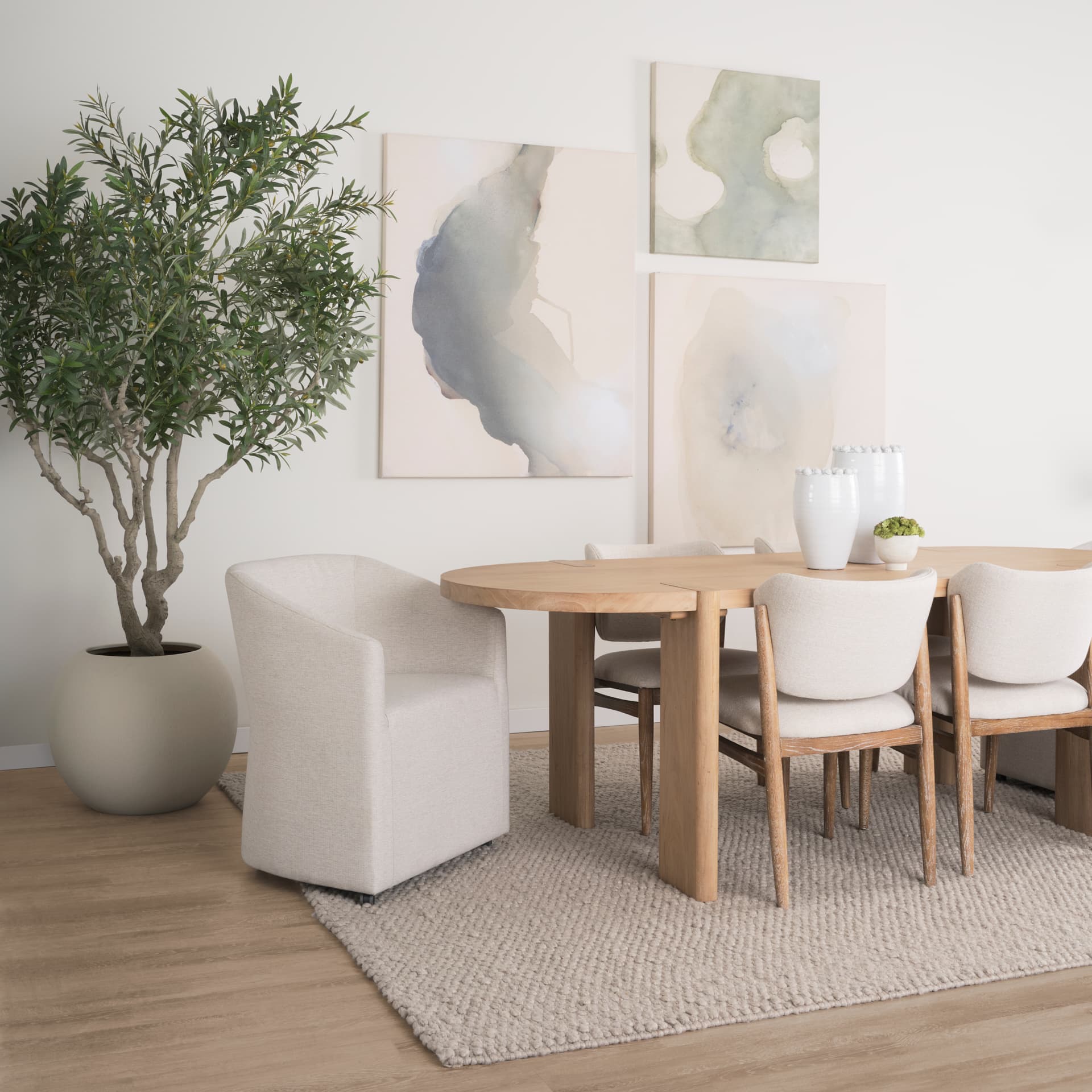 Sohan 91"L x 38"W Oval Dining Table | Light Brown Wood | Seats 8 — product photograph