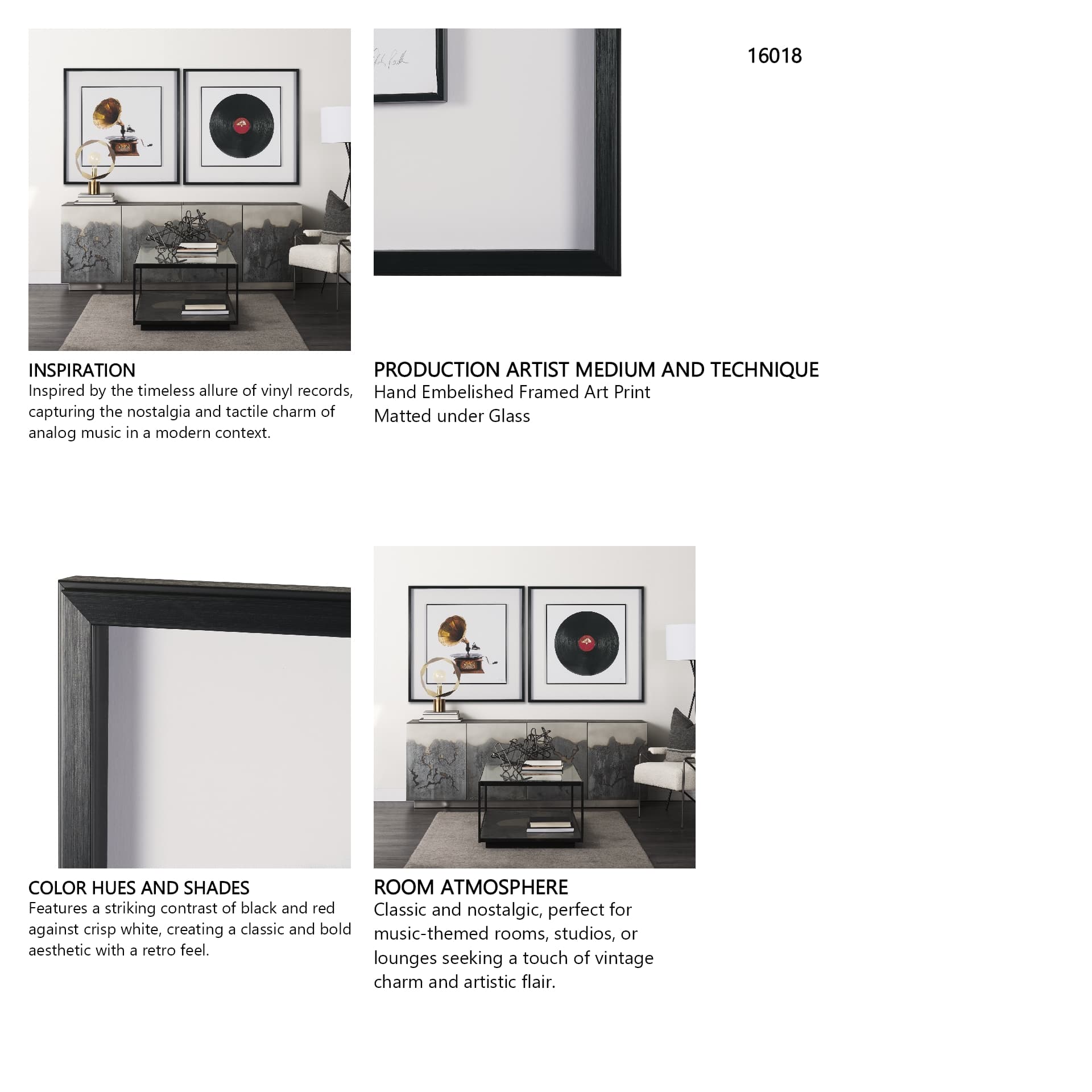 Record by Deborah Revell Hand Embelished Framed Art Print Matted under Glass — in a styled room
