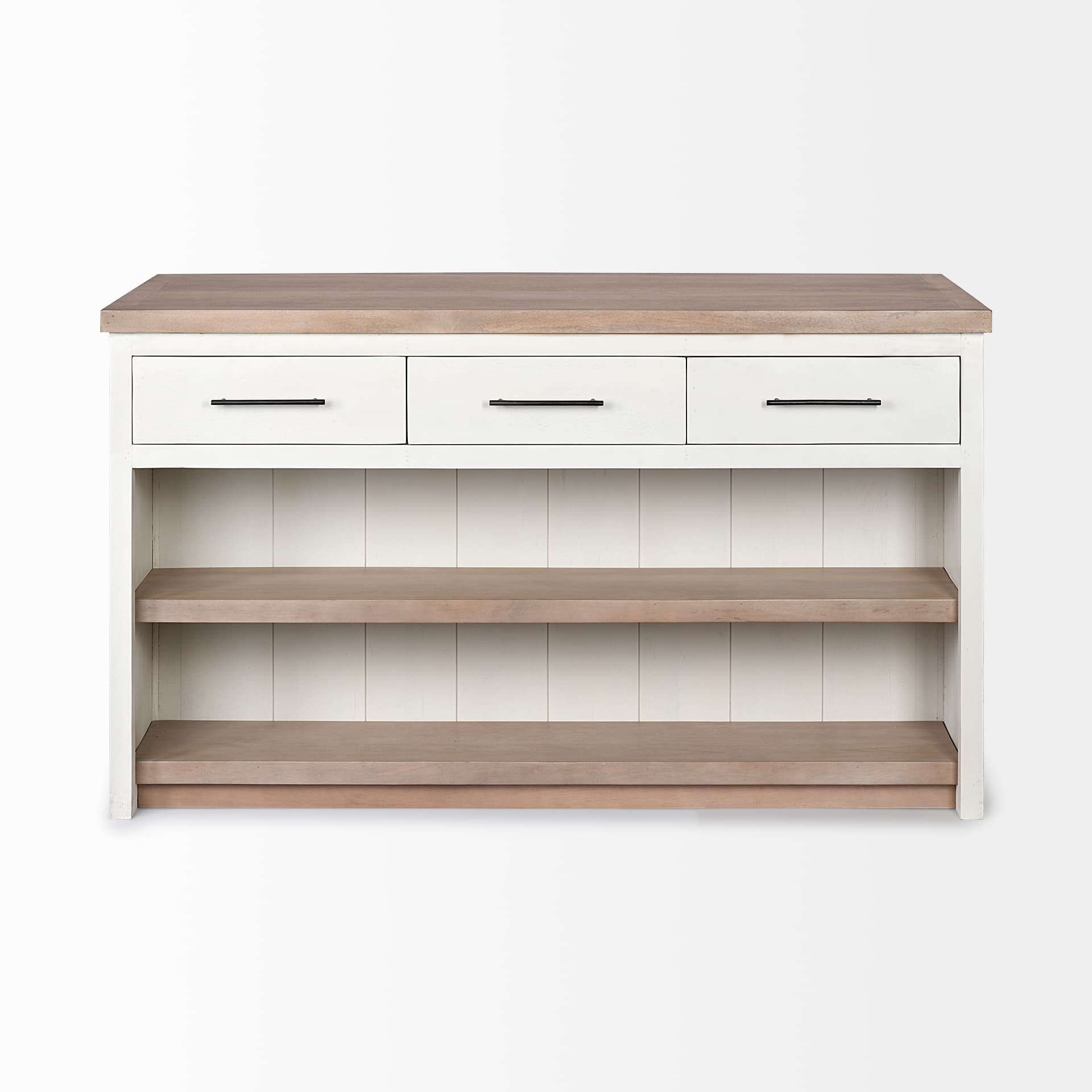 Fairview II White and Brown Two-Tone Stain Solid Wood Kitchen Island — product photograph
