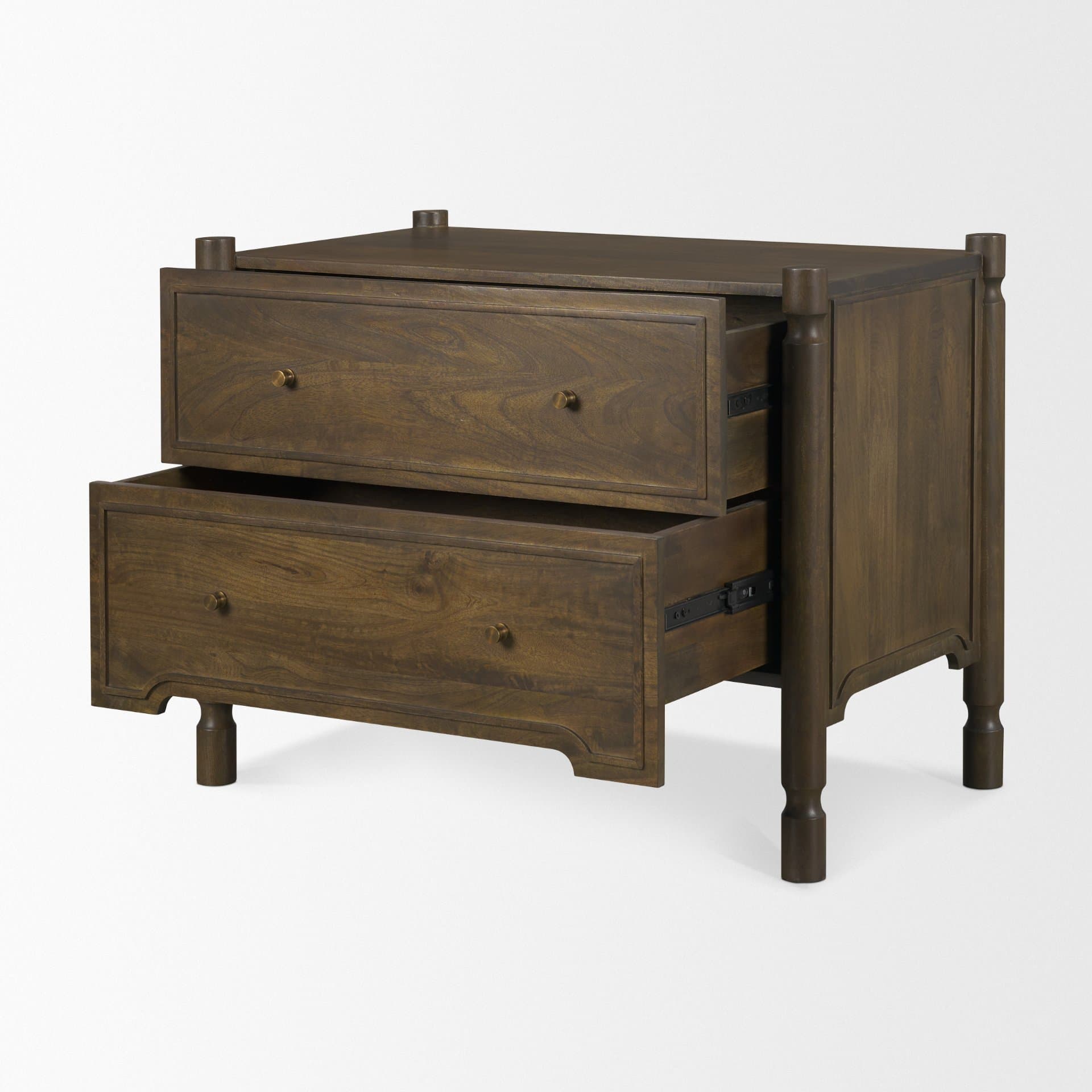 Phil Dark Brown Wood 2 Drawer Nightstand — product photograph