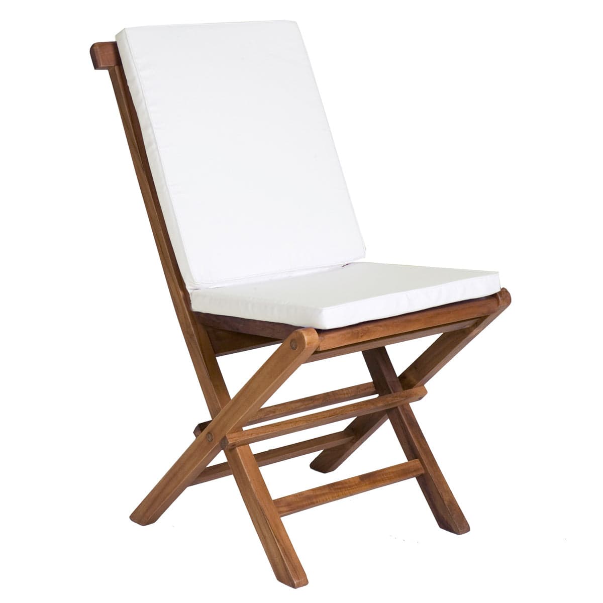 7-Piece Teak Oval Extension Patio Table and Folding Chairs Dining Set - White Cushions — product photograph