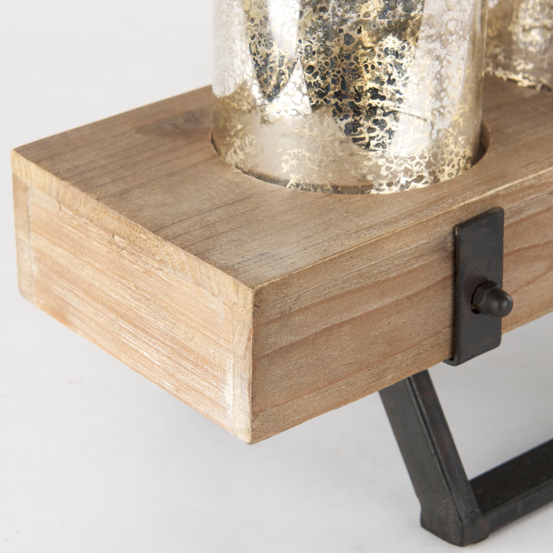 Benk Wood and Black Metal Five Cup Candle Holder — product photograph