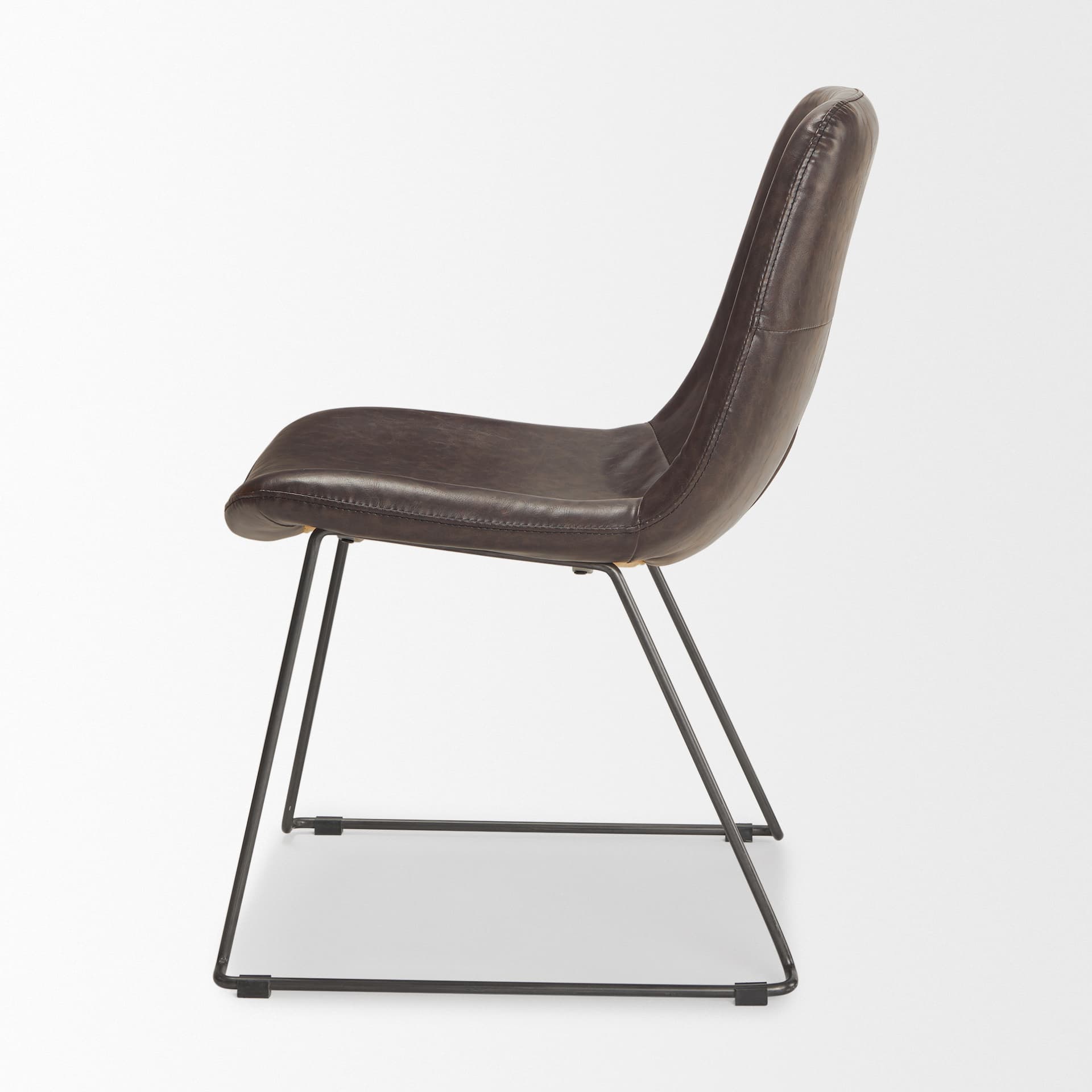 Sawyer Solid Back Dining Side Chair | Dark Brown Faux Leather w/ Iron — product photograph