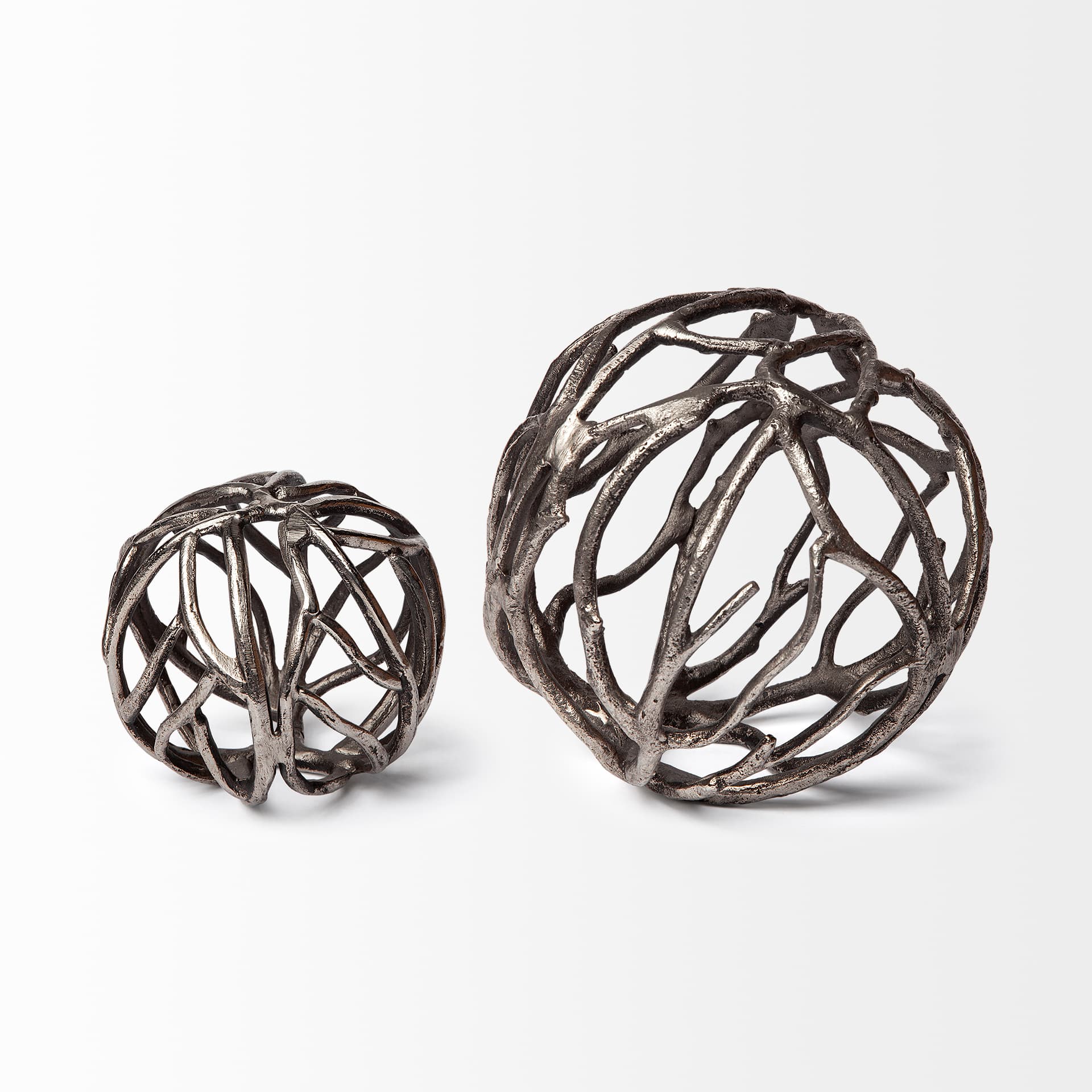 Sphaira II Large 7L x 7W Silver Cast Aluminum Decorative Tree Branch Orb — product photograph