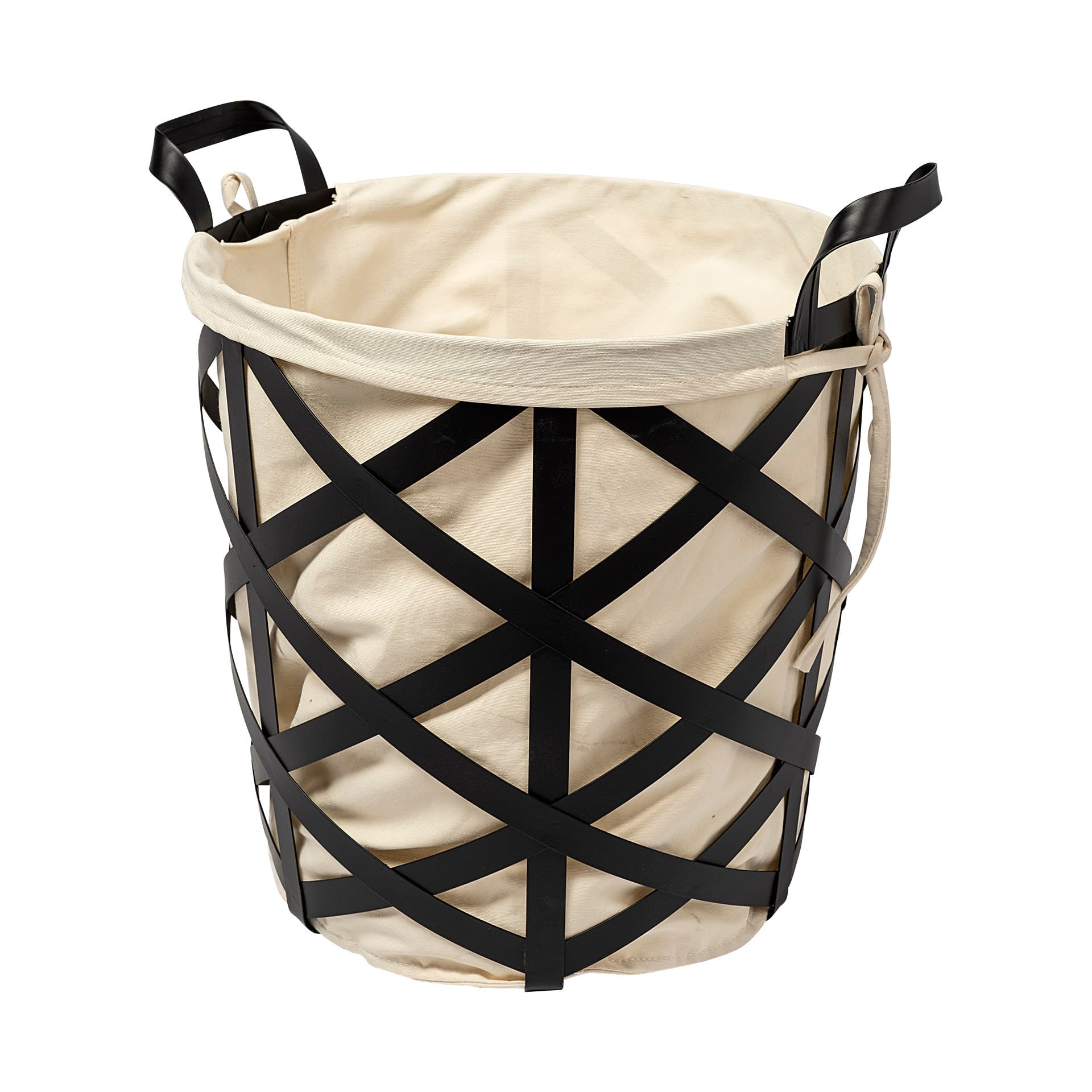 Liya 18L x 15W Black Metal Basket with Cream Fabric Liner — product photograph