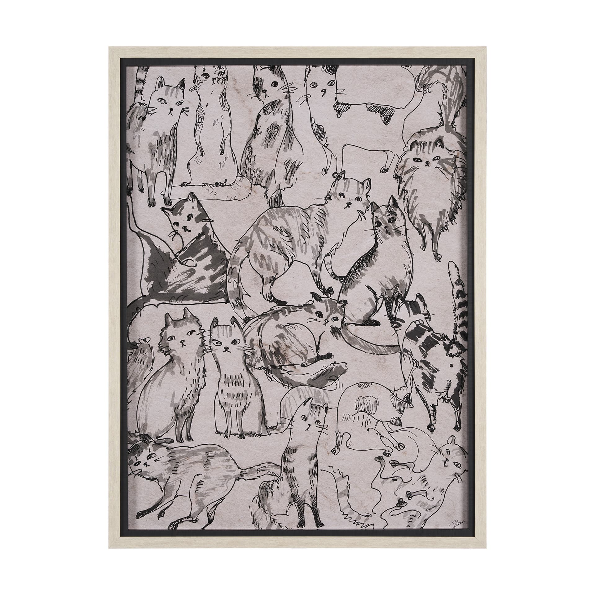 Cat Sketch by Mercana Studio a Hand Embellished Framed Art Print Matted under Glass — product photograph