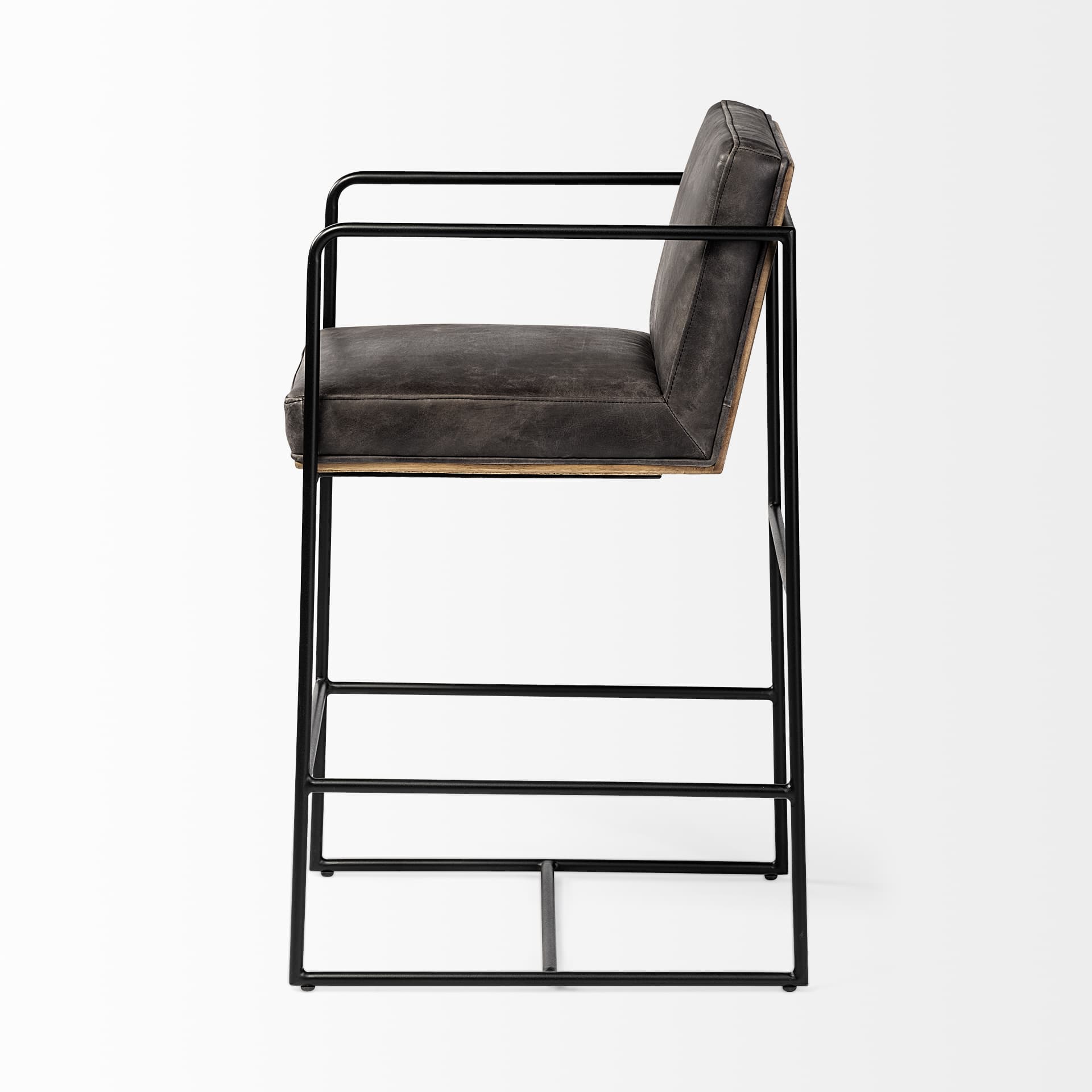 Stamford Backless 36.8in Seat Counter Stool | Black Leather w/ Metal — product photograph