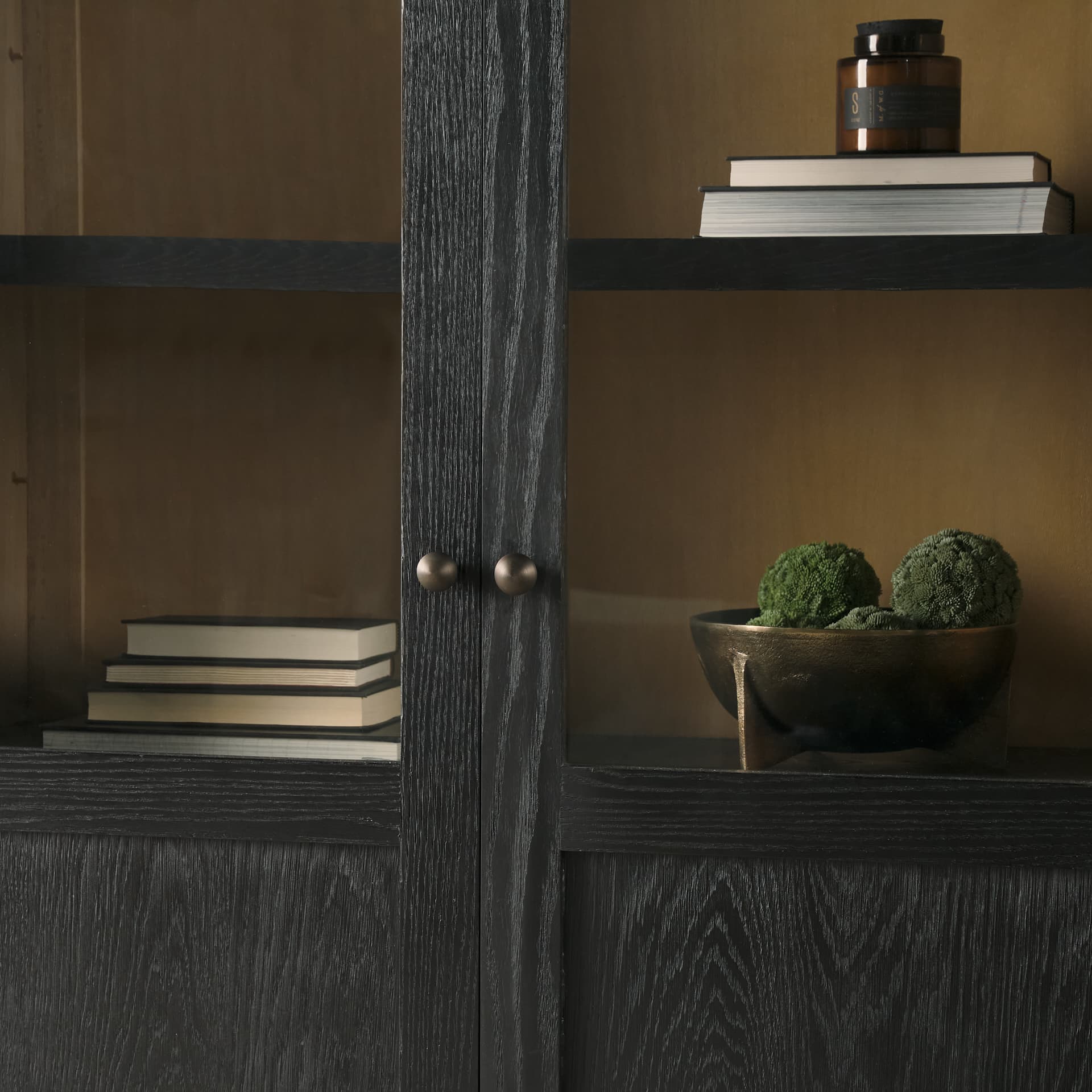 Henry Black & Light Brown Oak Wood w/ Glass Doors Curio Cabinet — product photograph