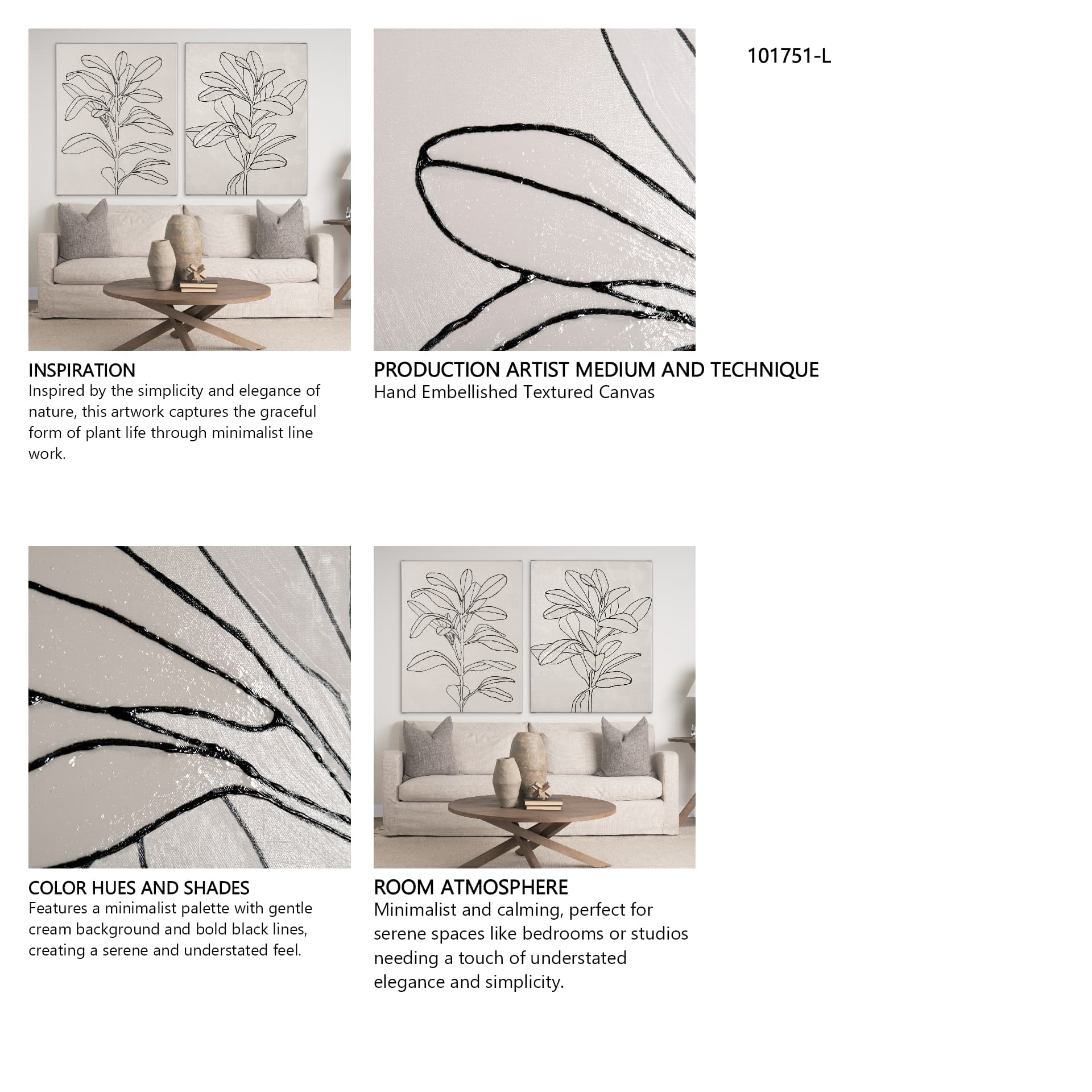 Olive Branch Countour I by Emma Scarvey a Hand Embellished Textured Canvas — in a styled room