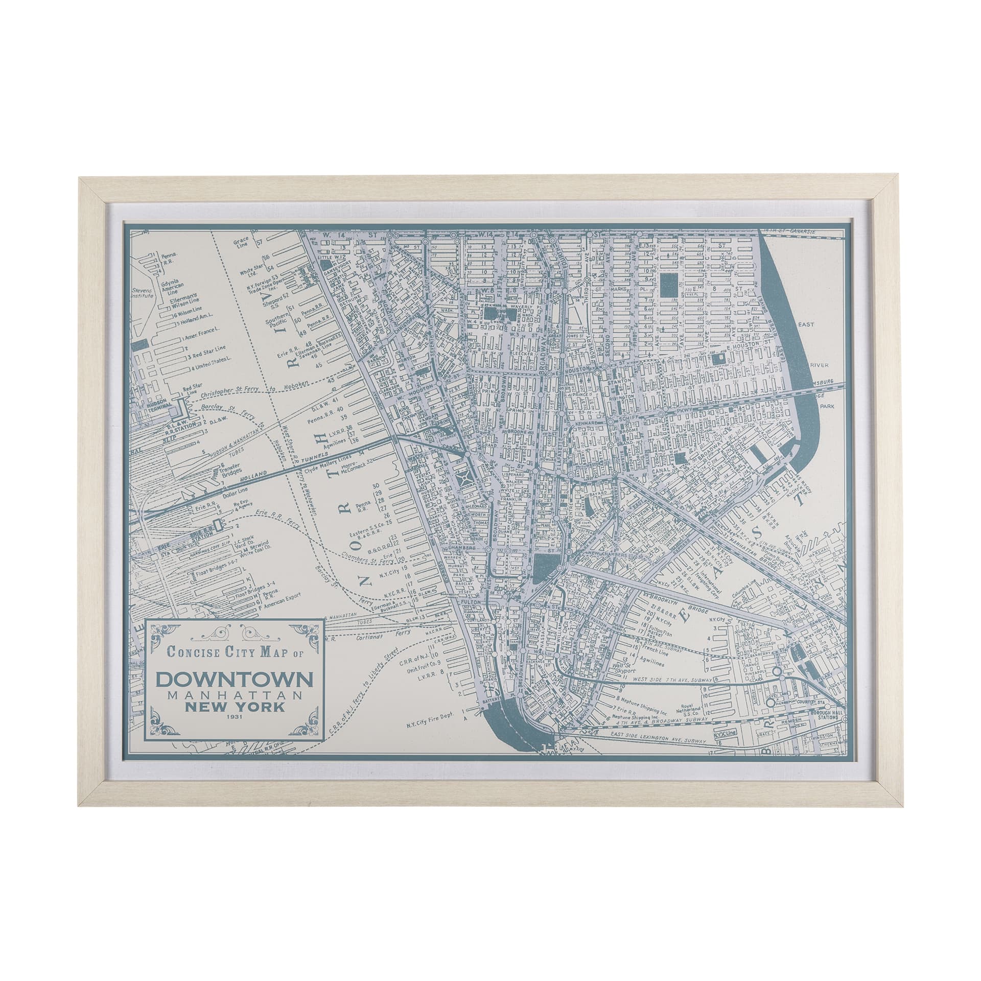 Manhattan Map II by Mercana Studio a Hand Embellished Textured Framed Art Print Matted under Glass — product photograph