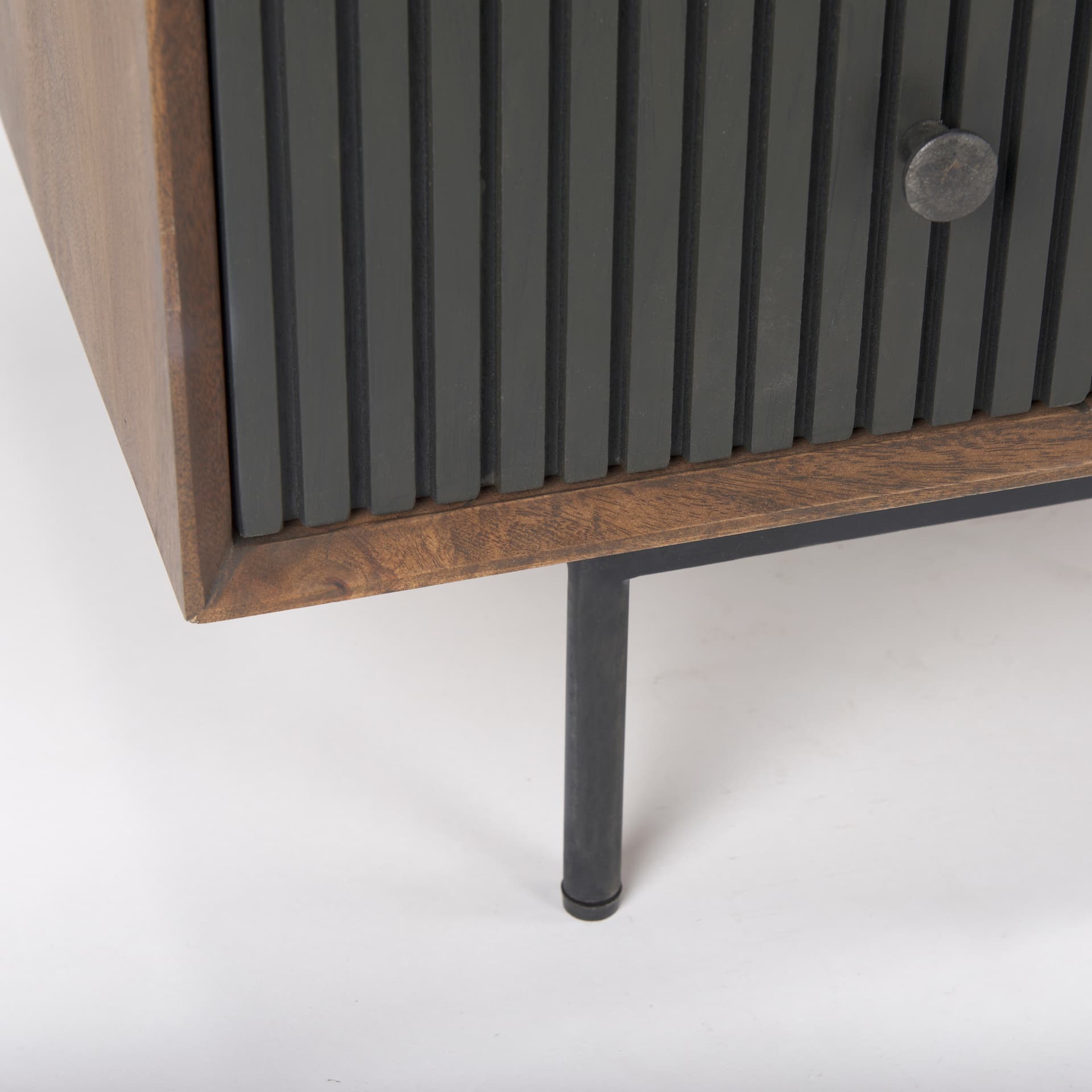 Grace 35.5L x 18.0W x 31.0H Medium Brown Wood W/Black Metal Frame 3 Drawer Accent Cabinet — product photograph