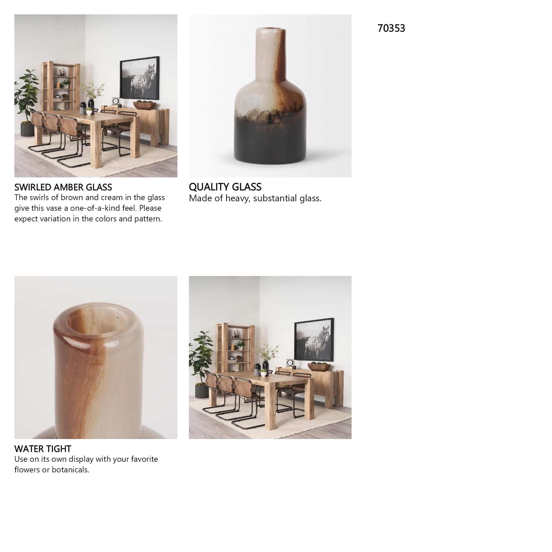 Marans Short Amber Multi-Color Glass Vase — in a styled room