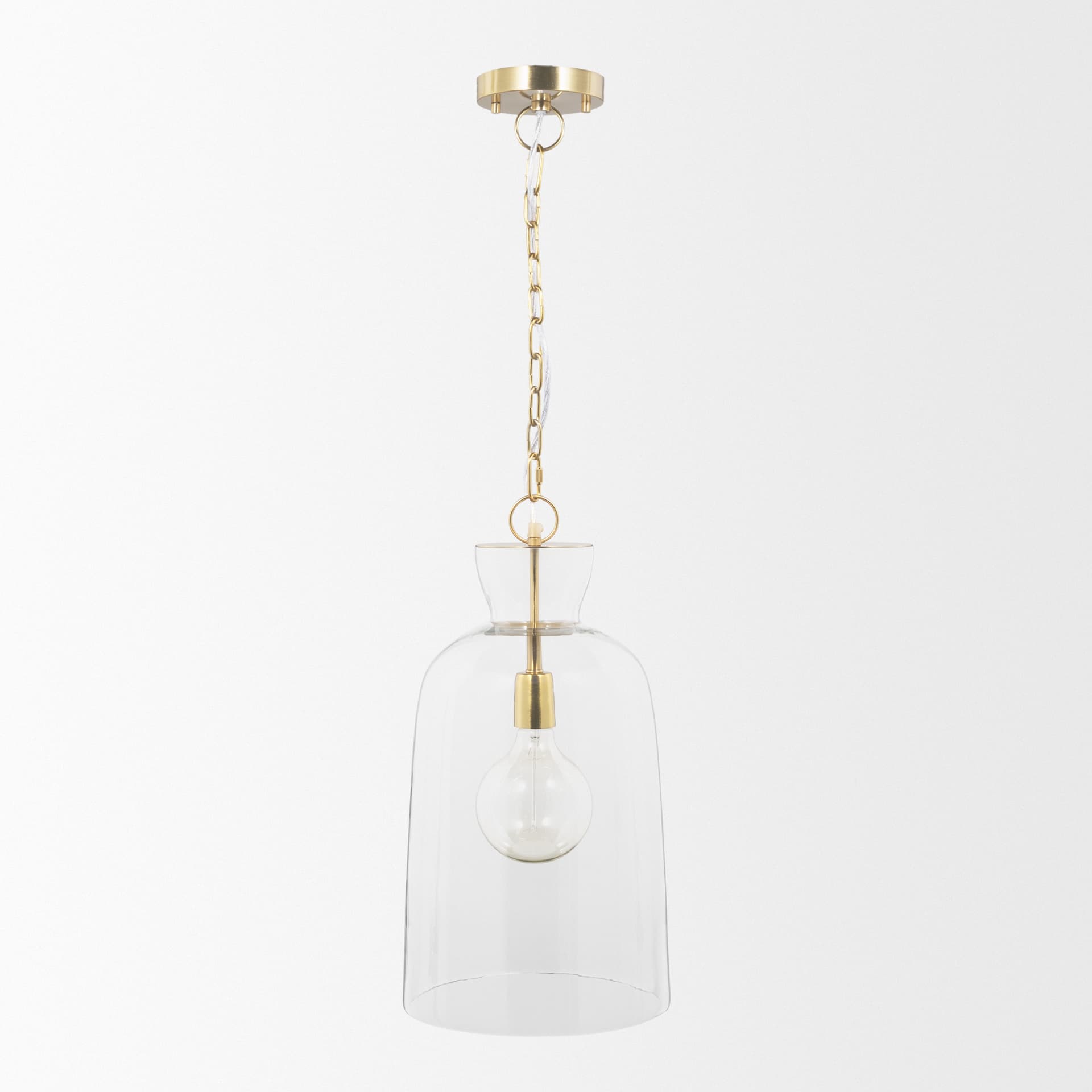 Sadah Tall Clear Blown Glass w/ Gold Metal Pendant Light — product photograph