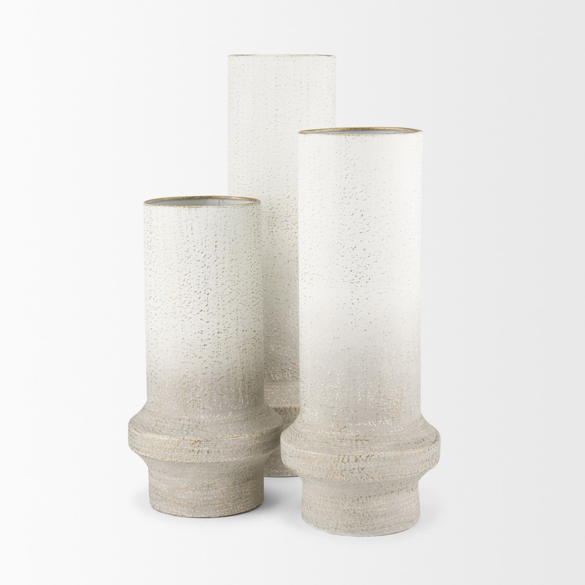 Tovah Small Textured White w/ Gold Metal Vase — product photograph