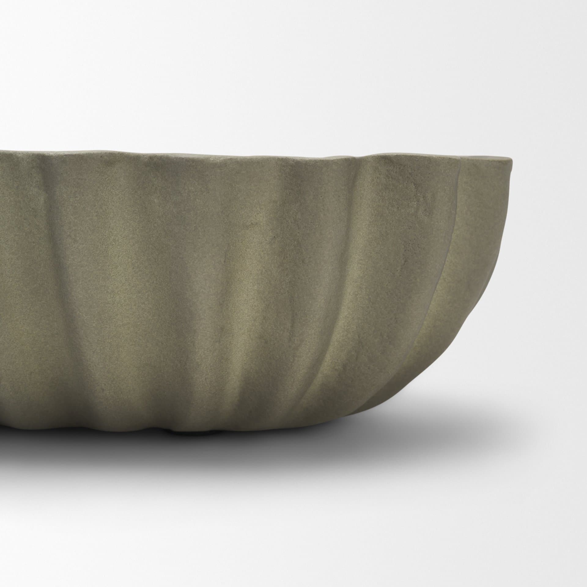 Camelia Fluted Sage Green Paper Mache Long Centerpiece Bowl — product photograph