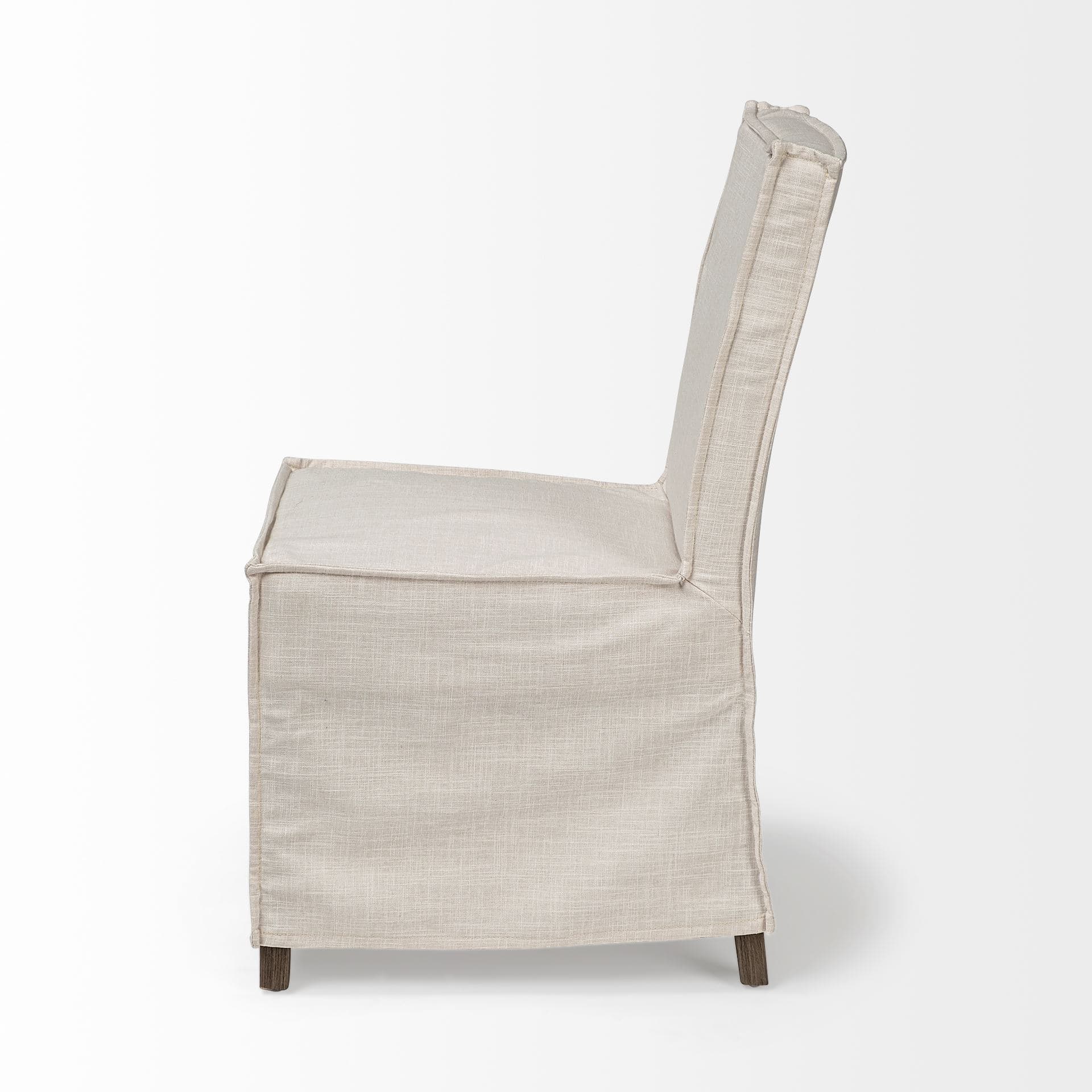 Elbert Solid Back Dining Side Chair | Cream Fabric w/ Brown Wood — product photograph