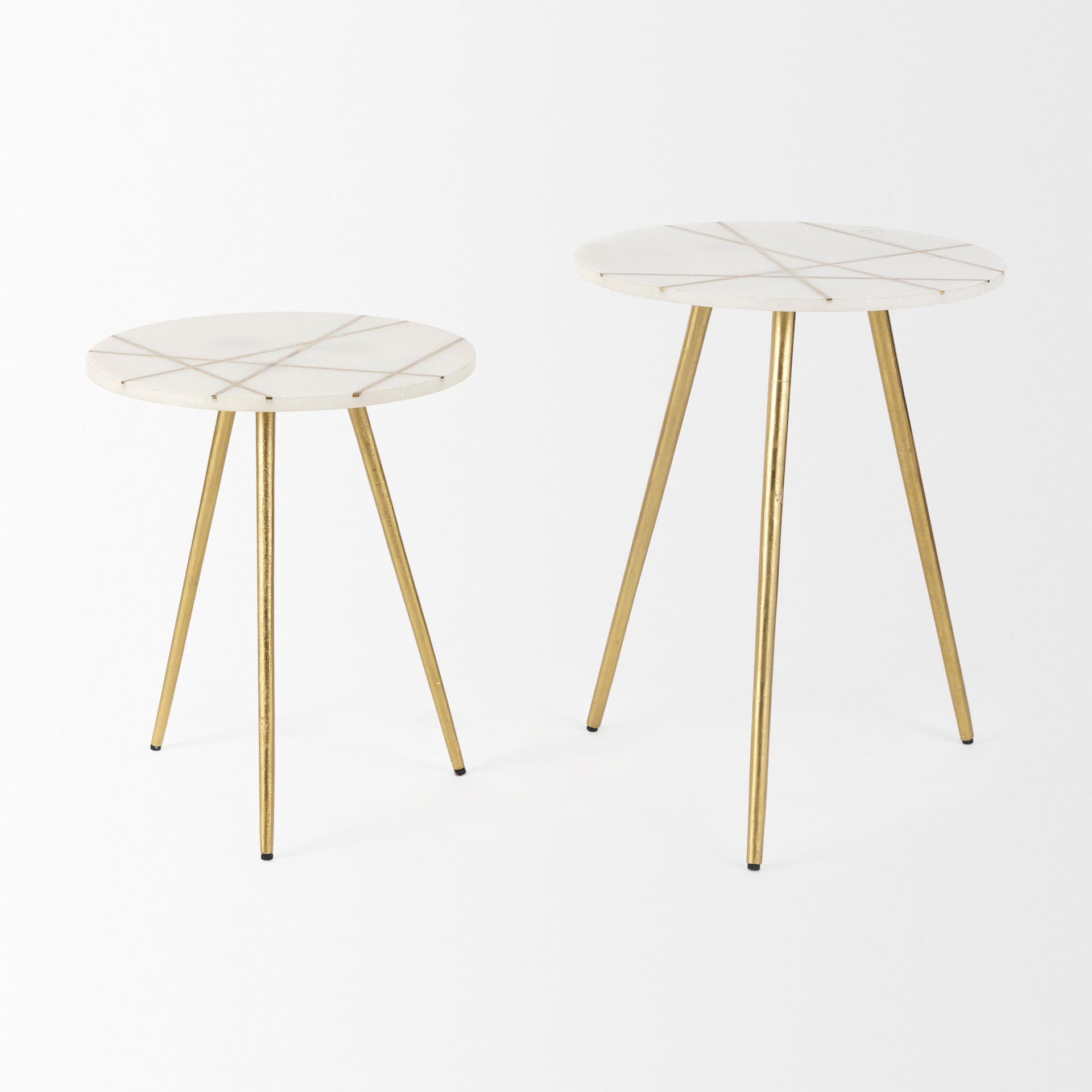 Vivienne 18.0L x 18.0W x 23.0H White Marble W/Antique Gold Metal Round Large Accent Table — product photograph