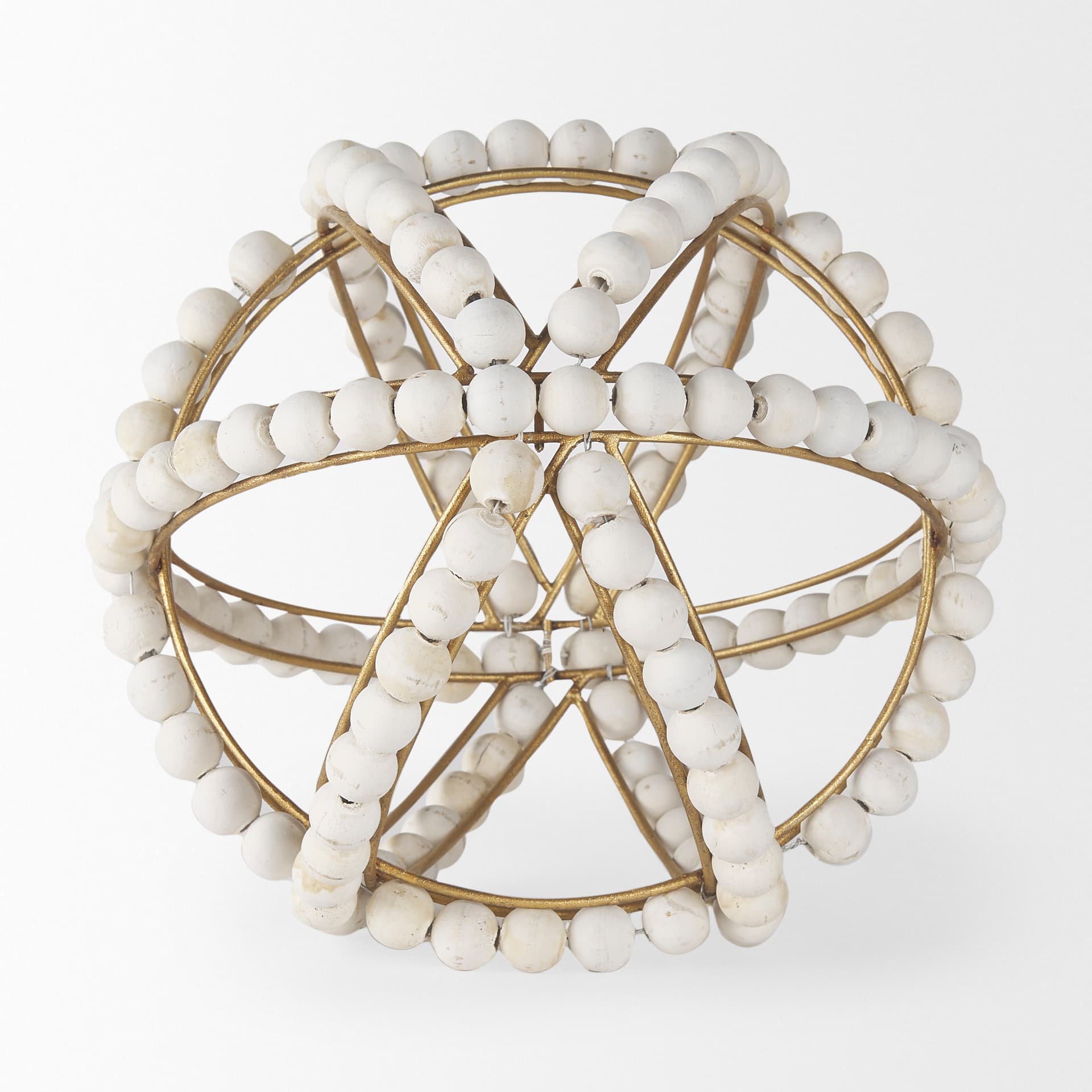 Espanlade II Large 11L x 11W White Wooden Beaded Orb — product photograph