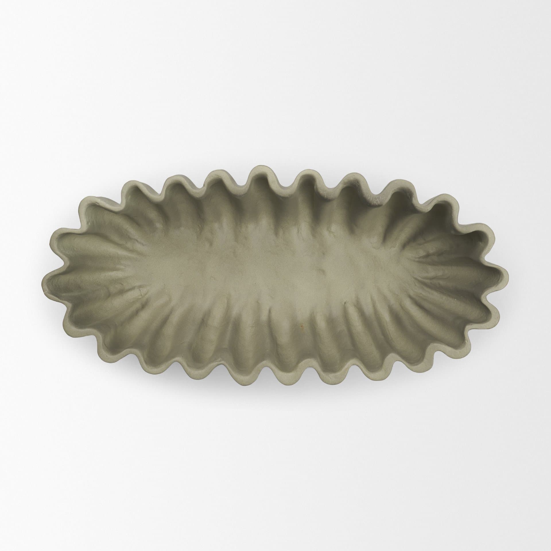 Camelia Large Fluted Sage Green Paper Mache Round Centerpiece Bowl — product photograph