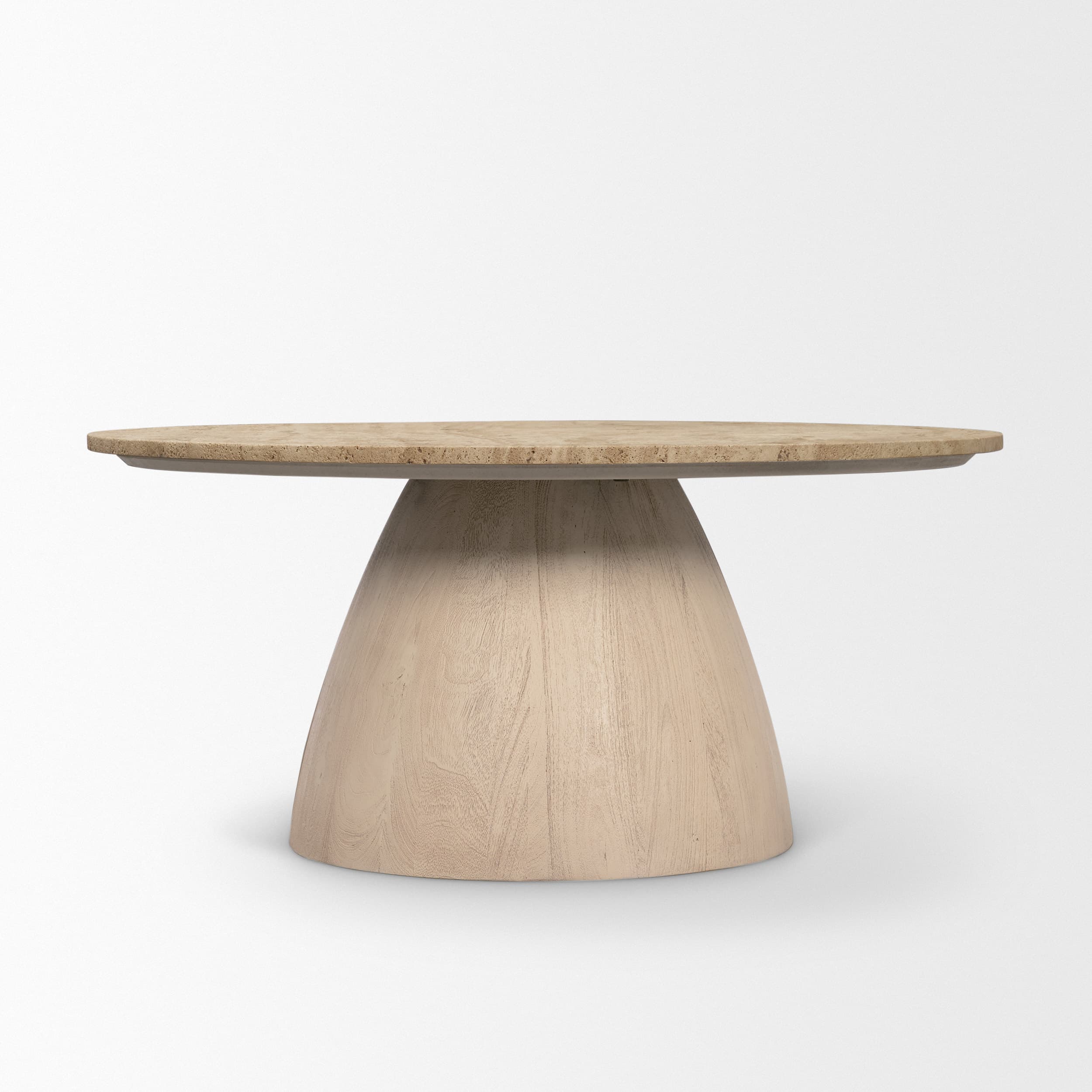 Allyson 36" Light Wood Base w/ Travertine Top Coffee Table — product photograph