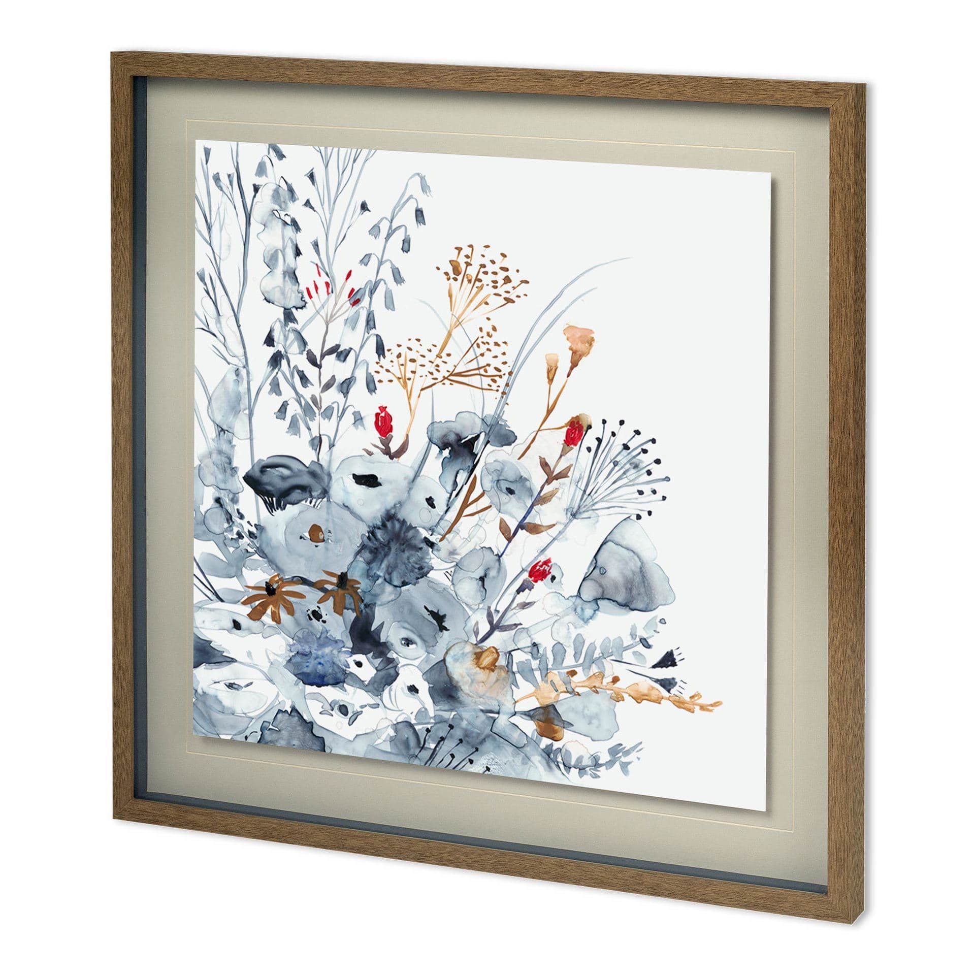 Custom Indigo & Ochre II by Victoria Borges Hand Embellished Framed Art Print Matted under Glass — product photograph