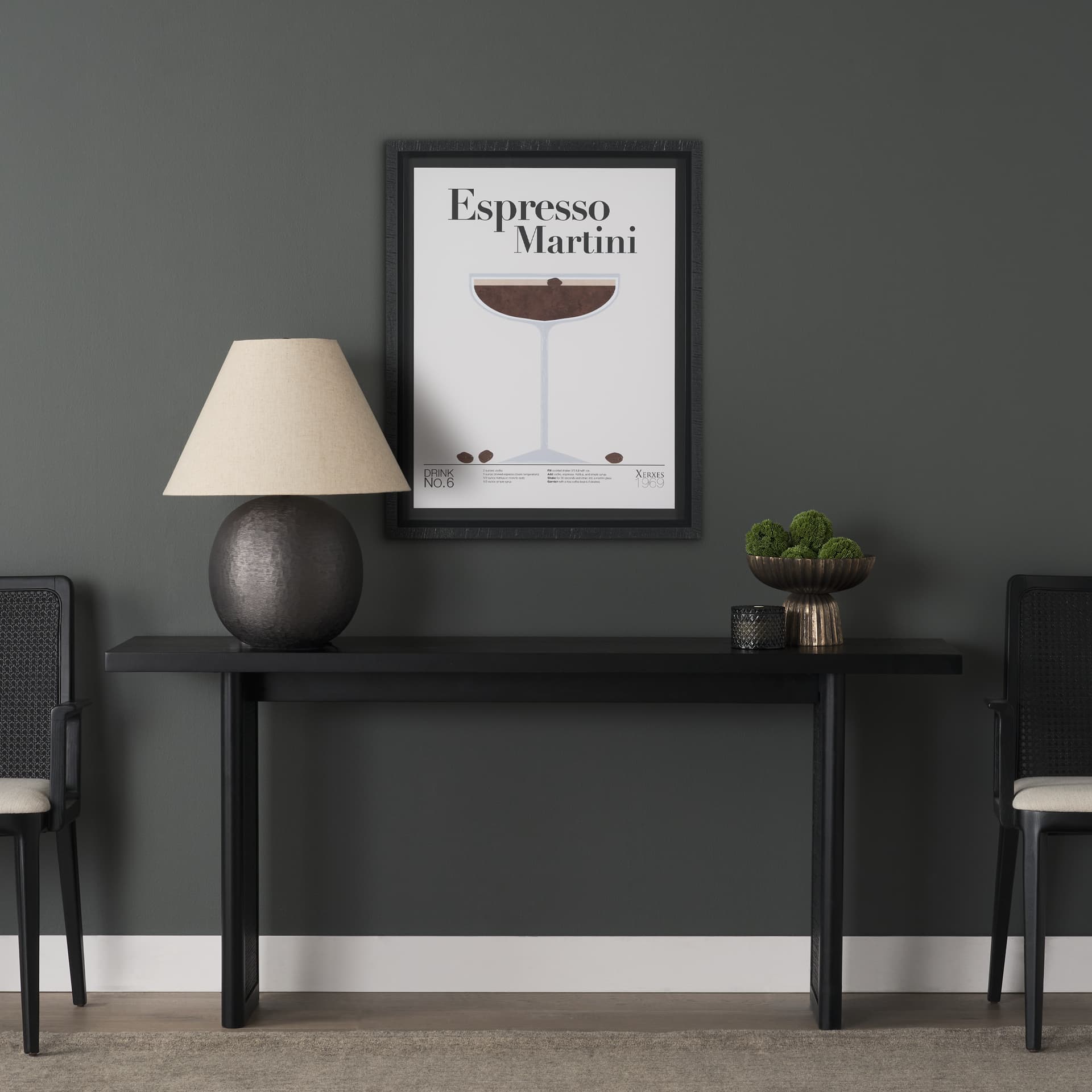Espresso Martini by Mercana Studio a Hand Embelished Textured Framed Art Print Matted under Glass — in a styled room