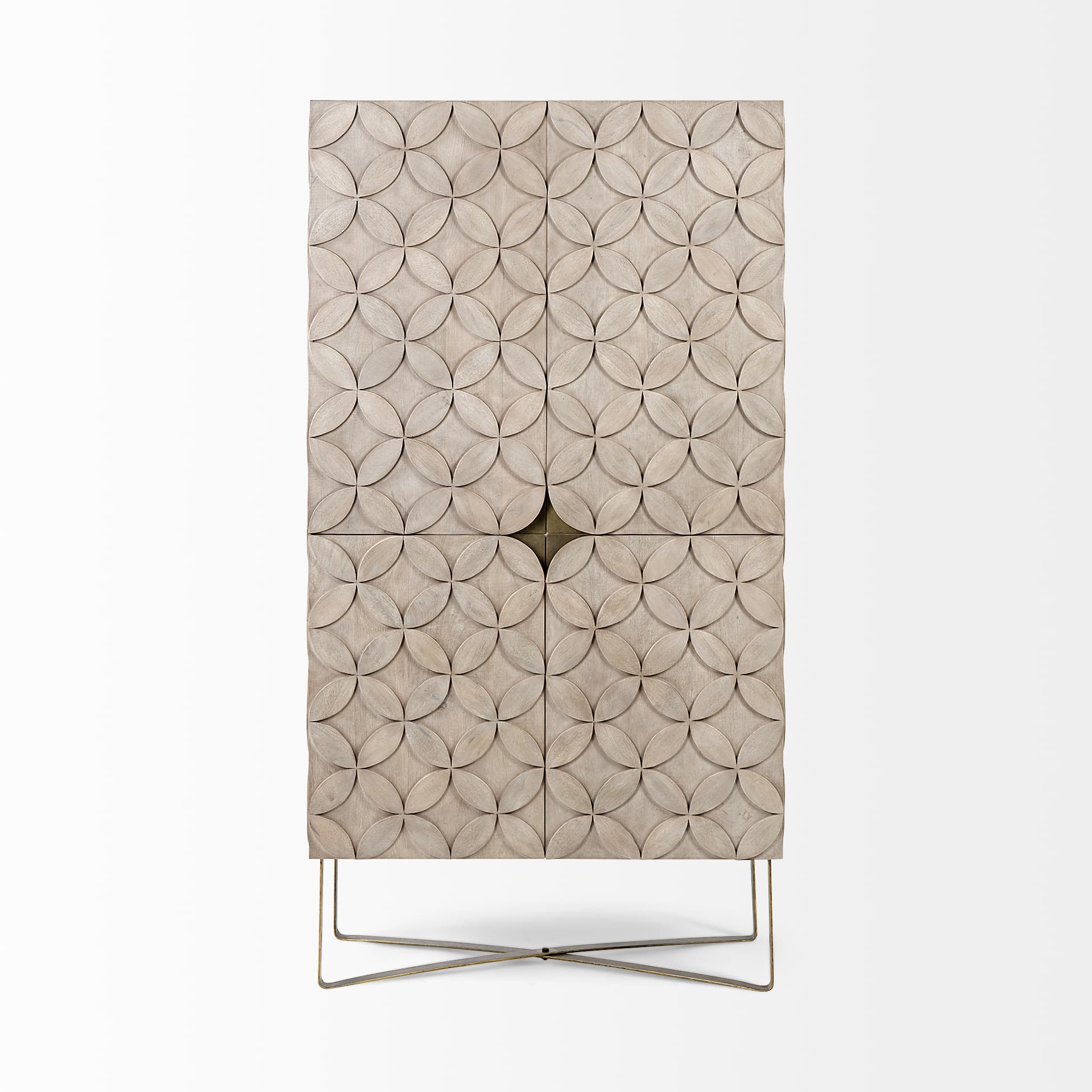 Excelsior II 68.1" H Light Brown Wood Gold Iron Base Storage Cabinet — product photograph