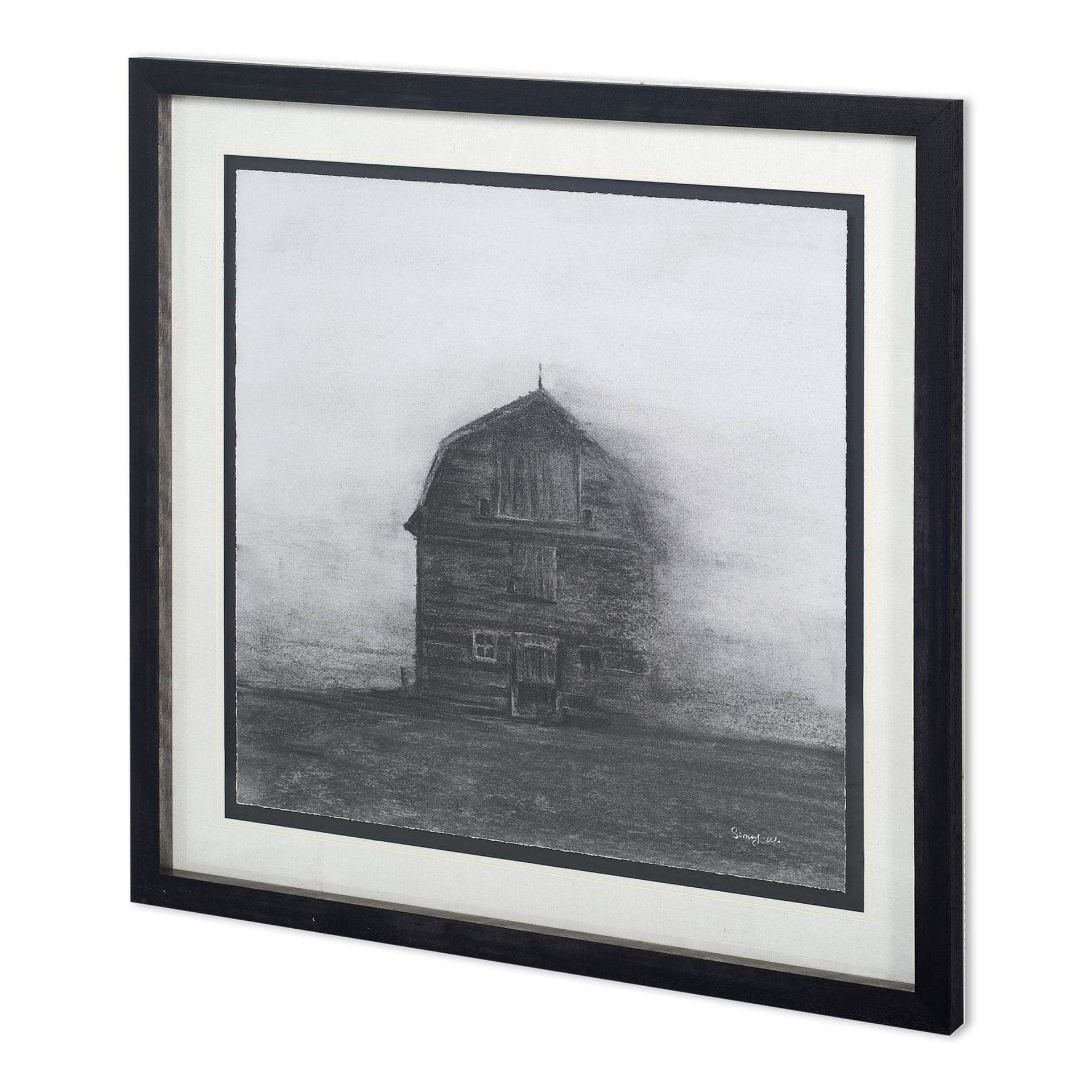 Barn House in Wind I by Mercana Studio Hand Embellished Textured Framed Art Print Matted under Glass — product photograph