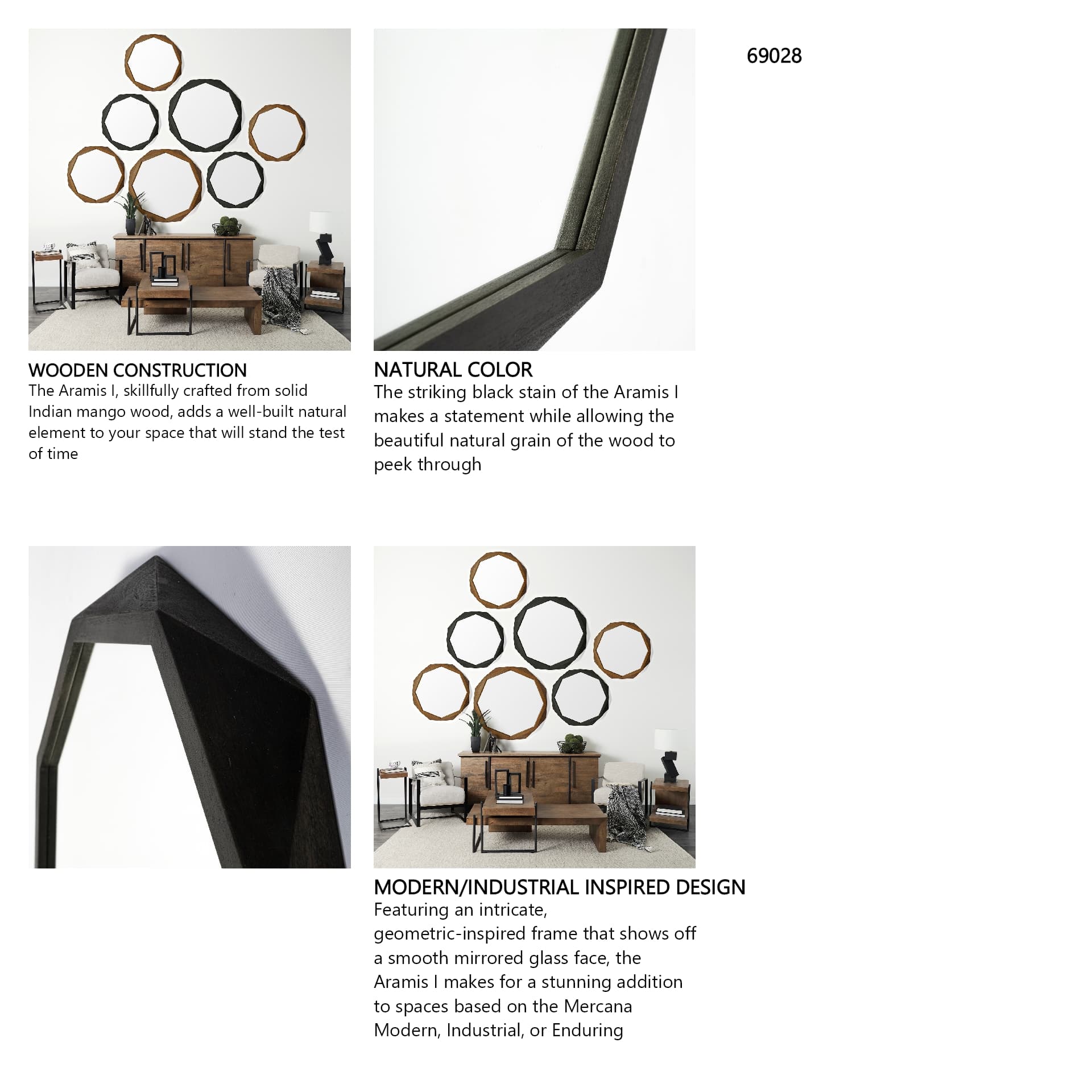 Aramis I 32" Octagon Black Wood Frame Wall Mirror — in a styled room