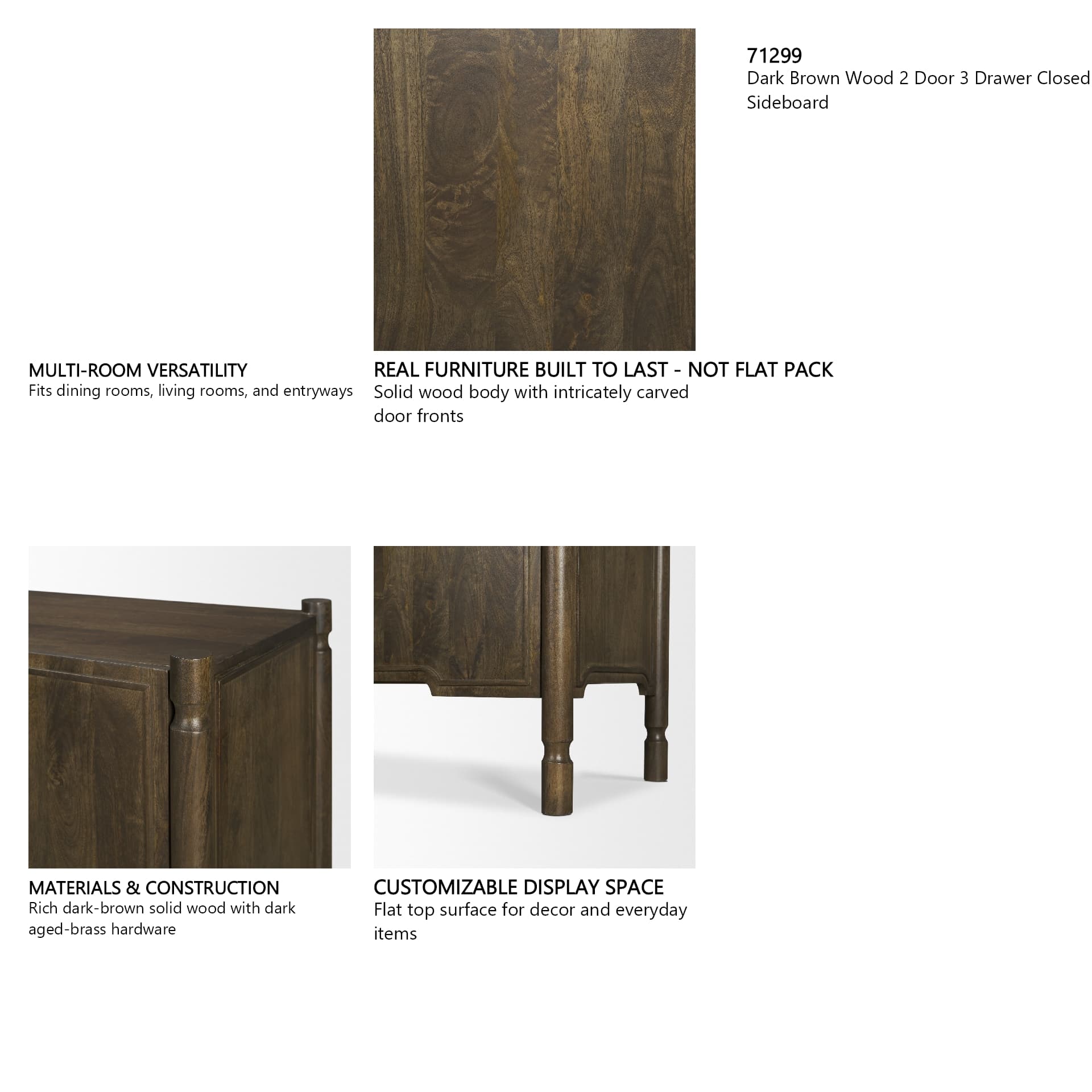 Phil Dark Brown Wood 2 Door 3 Drawer Closed Sideboard — product photograph