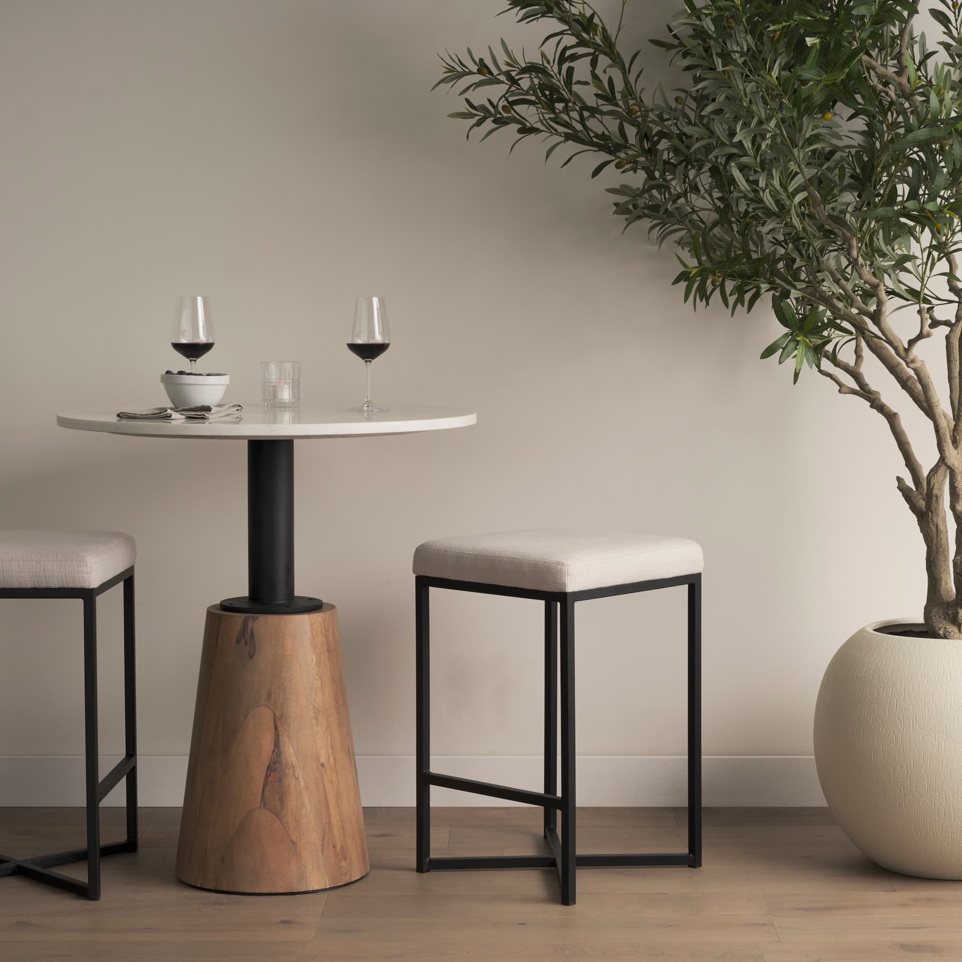 Frodo Backless 26.5in Seat Counter Stool | Counter White Fabric — product photograph