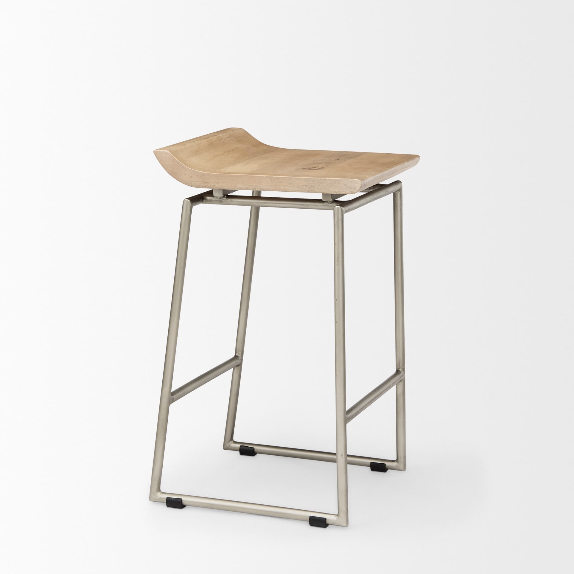 Givens Low Back 26in Seat Counter Stool | Brown Wood w/ Silver Metal — product photograph