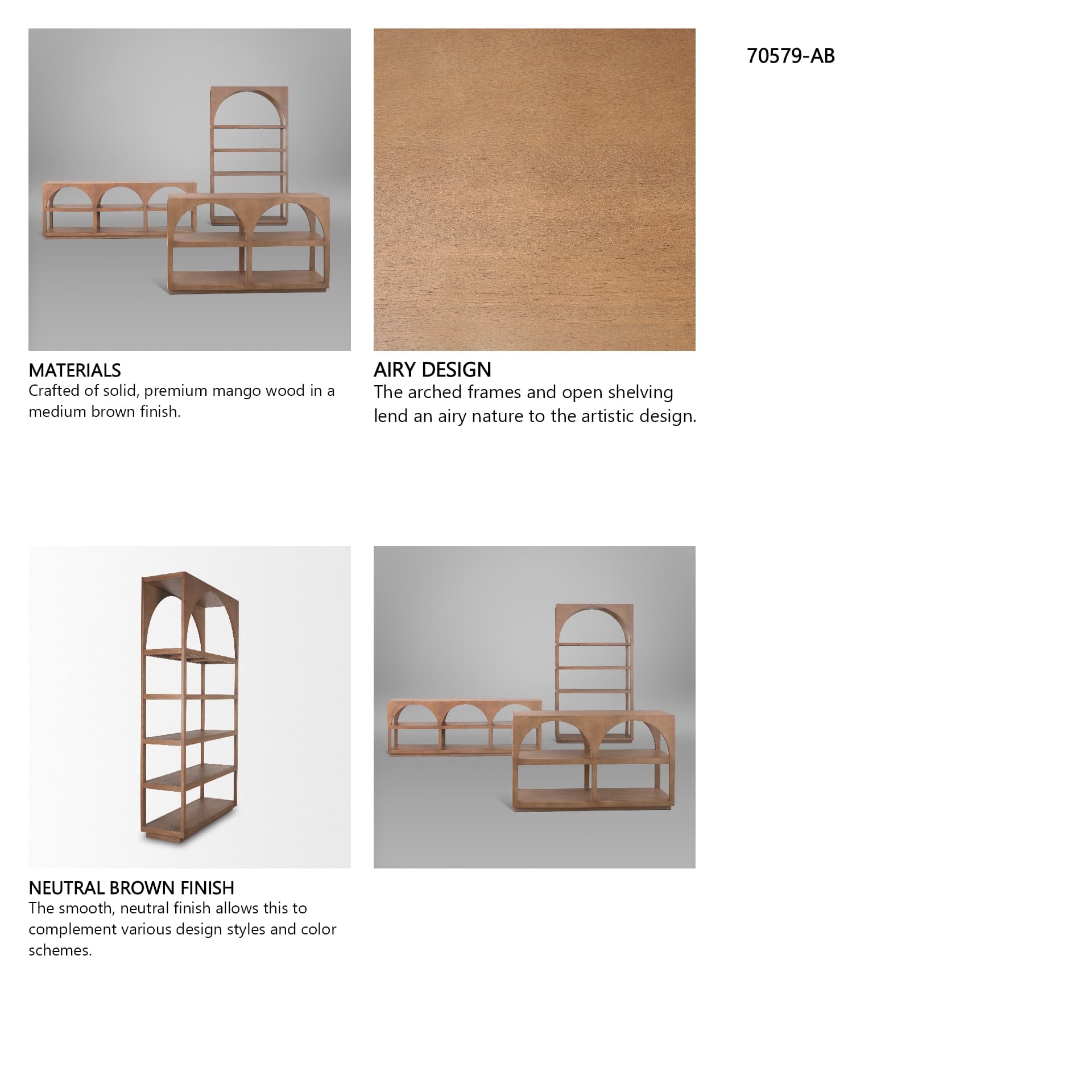 Bela Arched Shelving Unit Medium Brown Wood — in a styled room