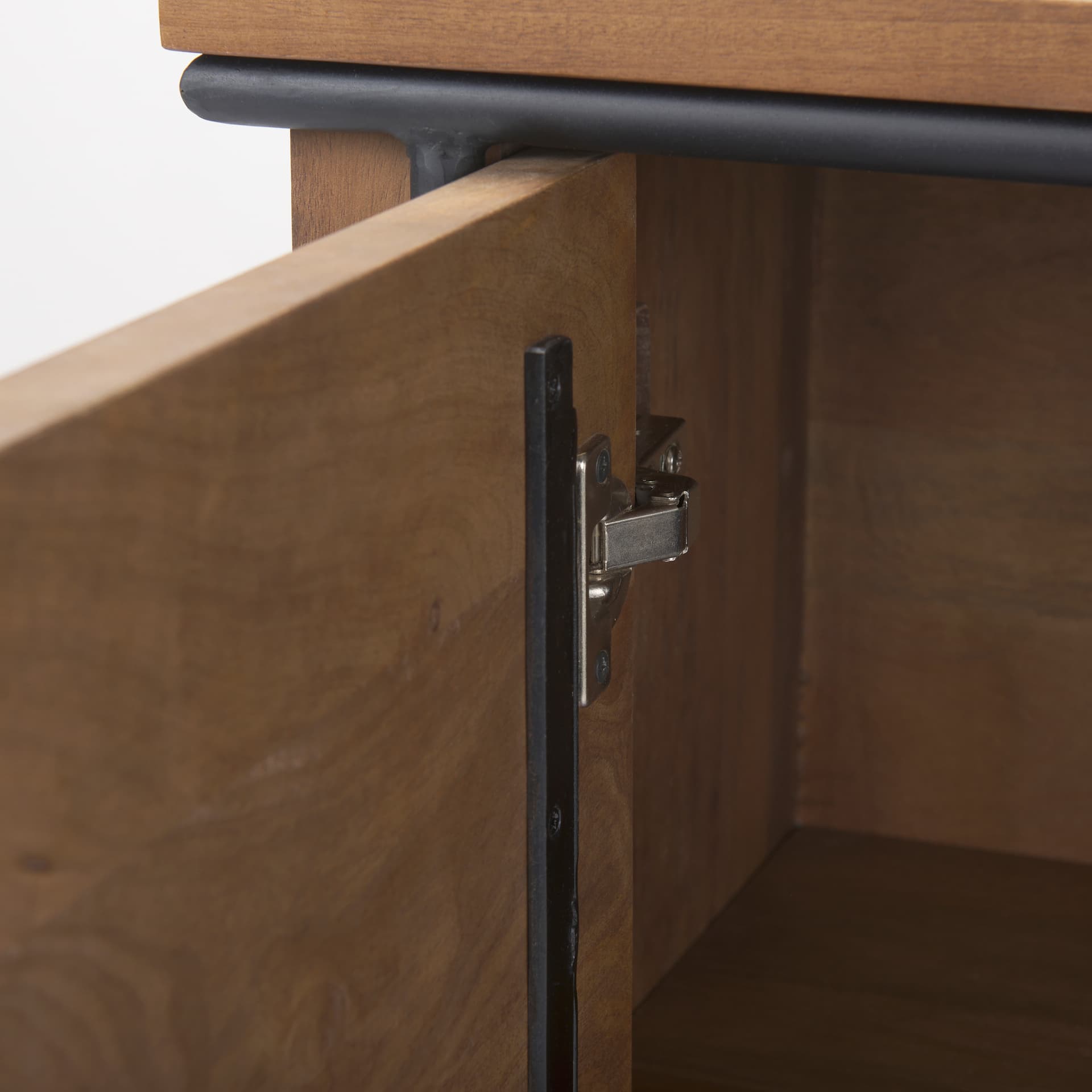 Maddox 40.0L x 18.5W x 32.75H Brown Solid Wood Black Metal 2 Door Accent Cabinet — product photograph