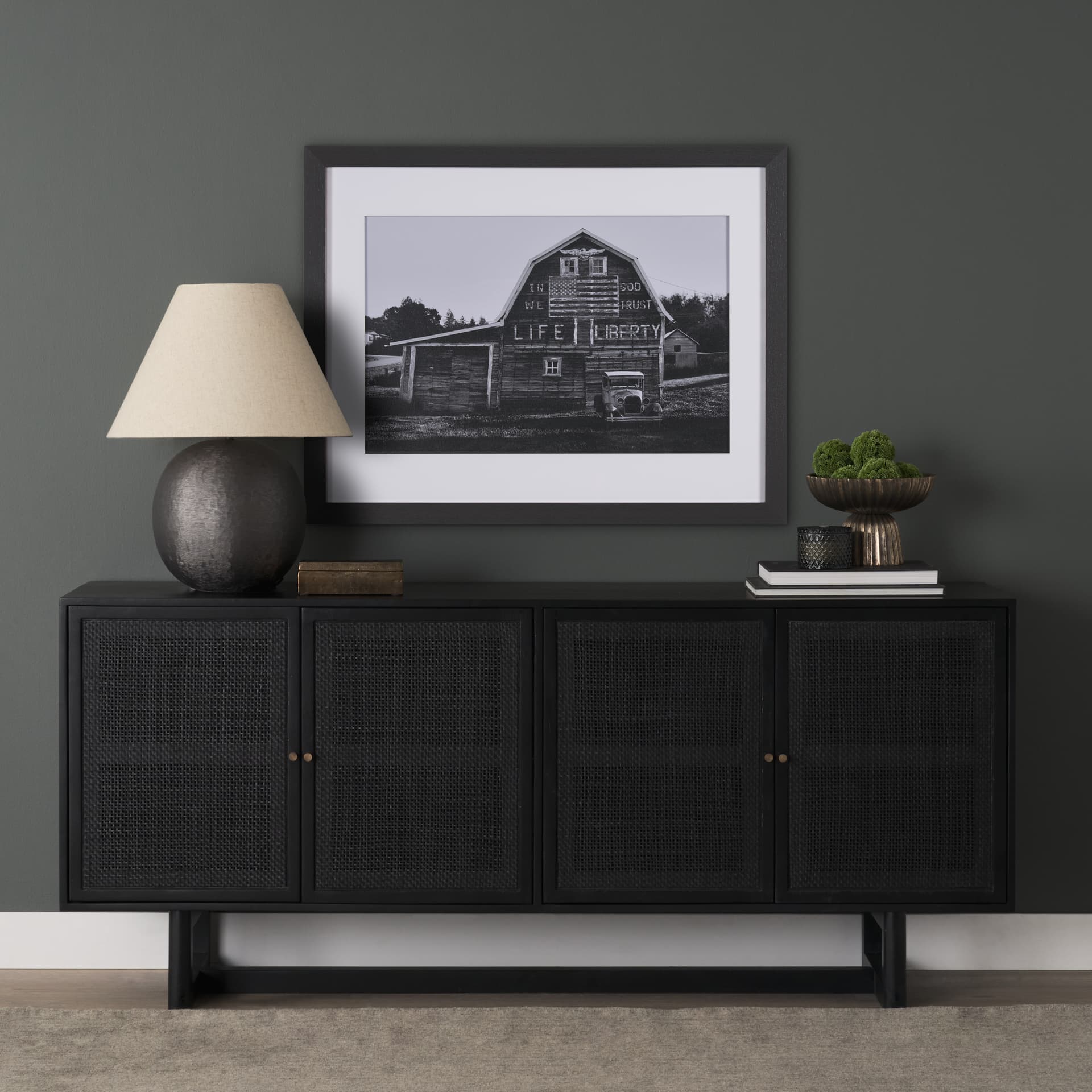 In God We Trust by David Reams a Hand Embellished Framed Photo Art Print Matted under Glass — in a styled room