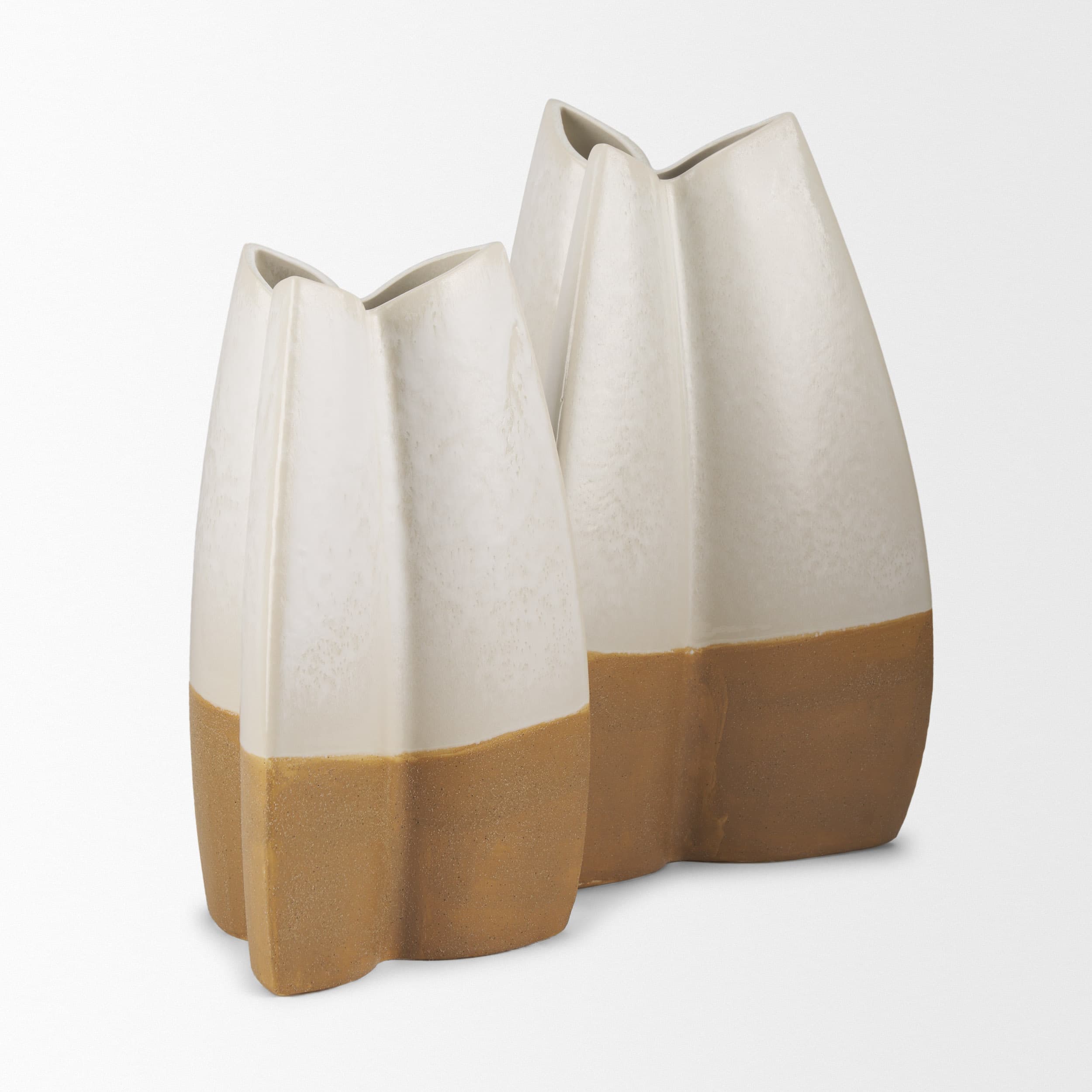 Vania Small Off White w/ Tan Textured Ceramic Vase — product photograph