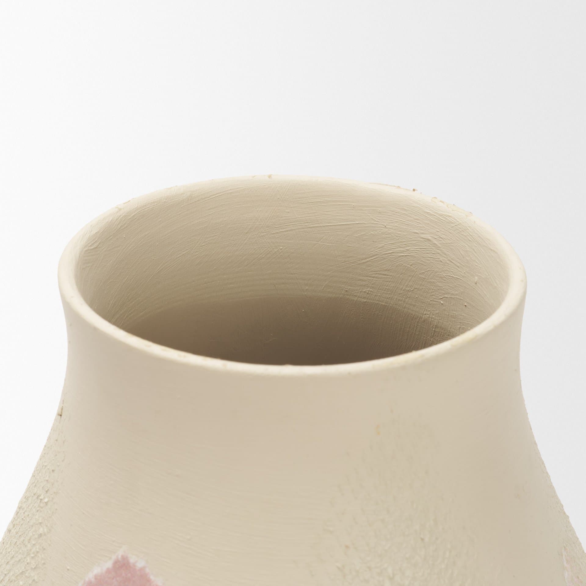 Velo Cream w/Blush Pink Hand-Painted Terracotta Decorative Vase — product photograph