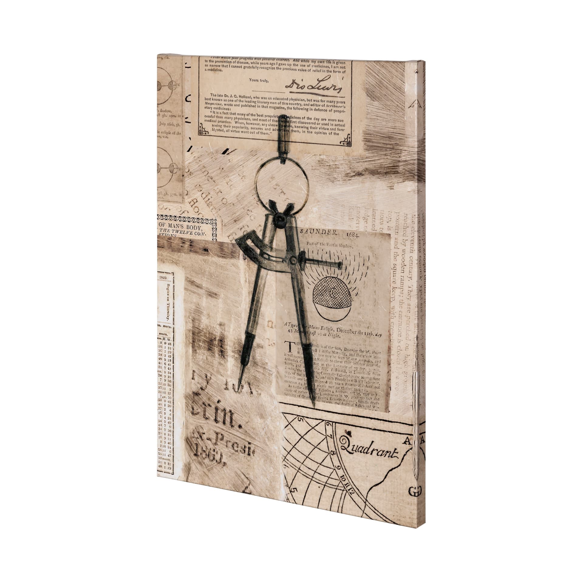 Academic Drafters Compass Illustration by Mercana Studio a Hand Embellished Textured Canvas — product photograph